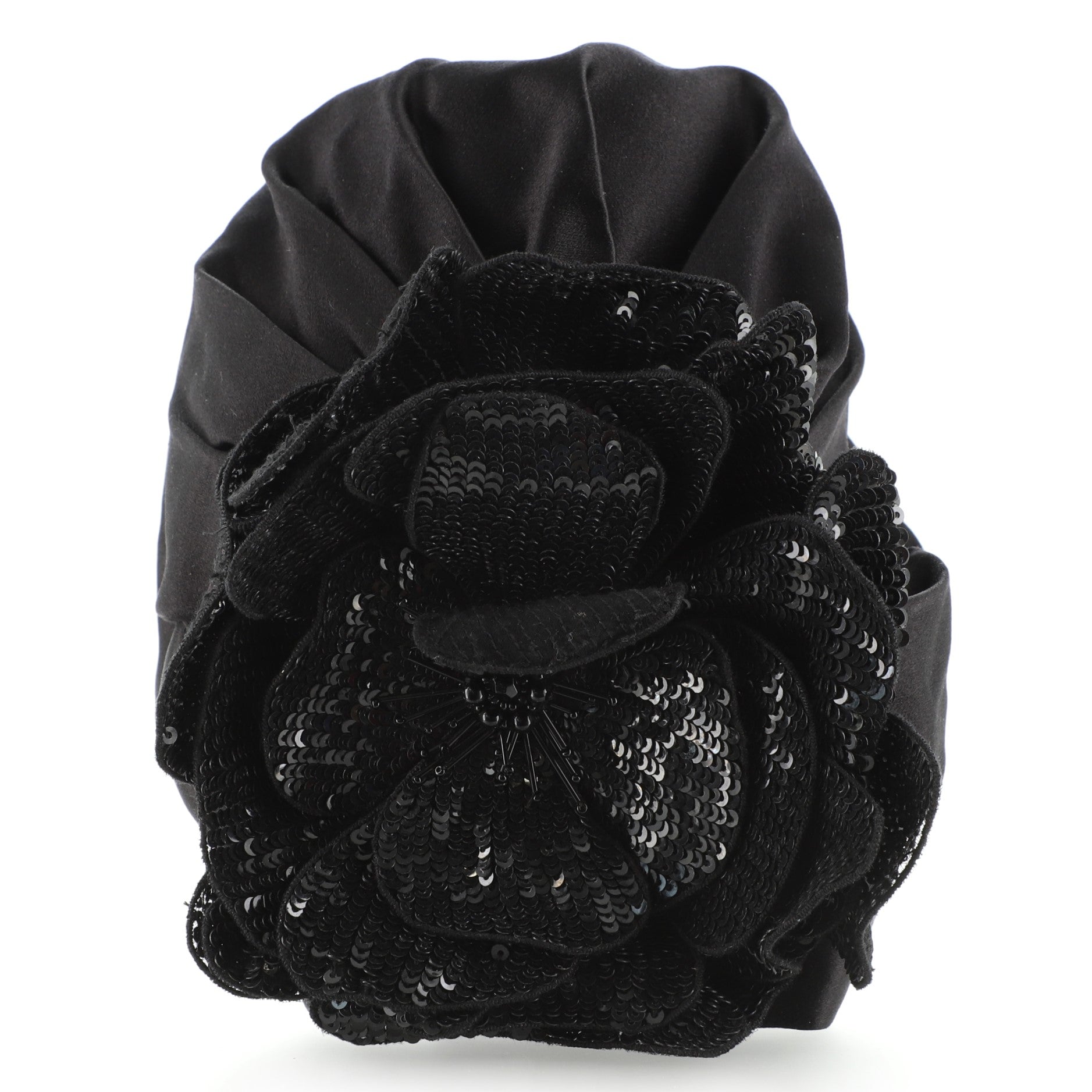 Flower Turban Hat Silk with Sequin Embellished Applique XS