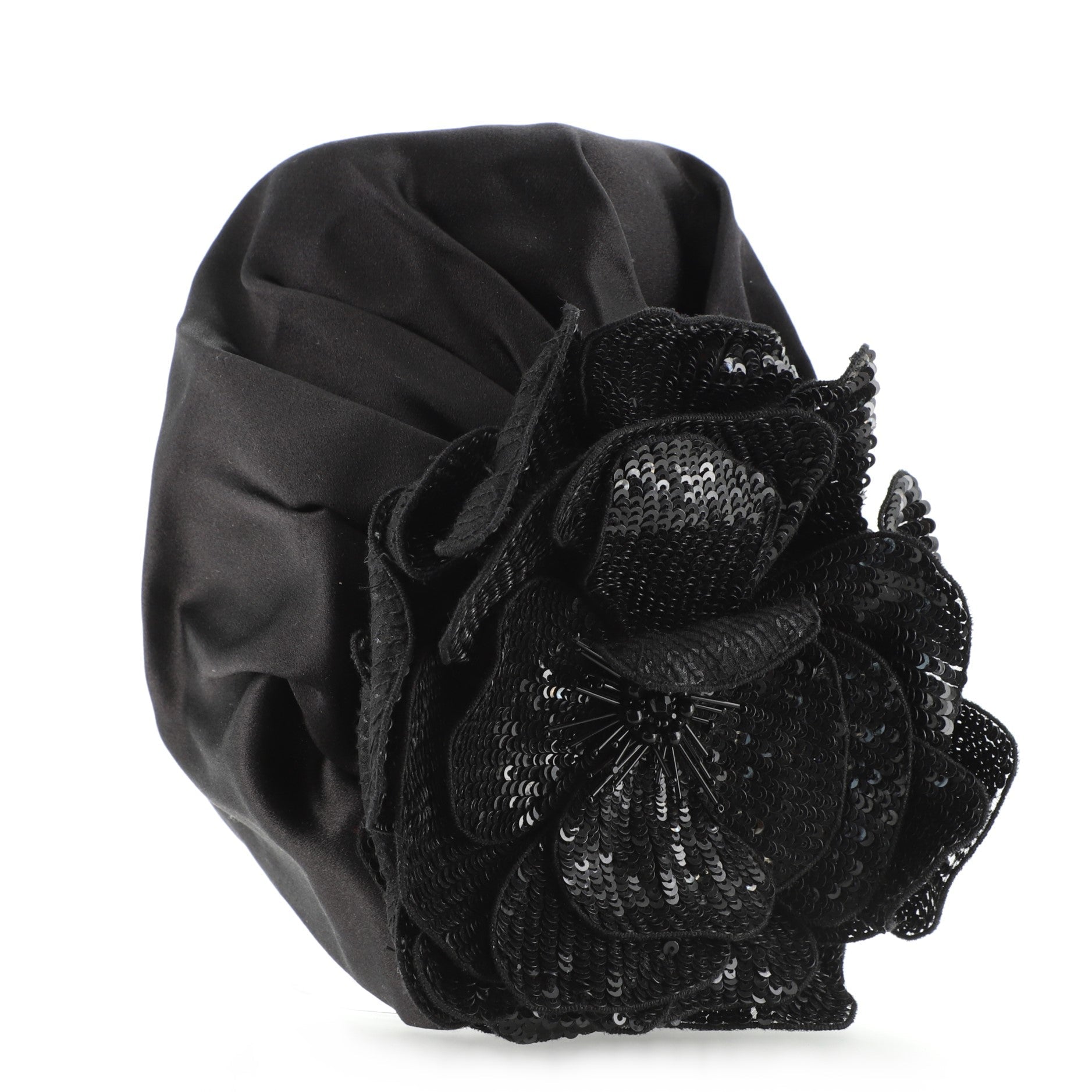 Flower Turban Hat Silk with Sequin Embellished Applique XS