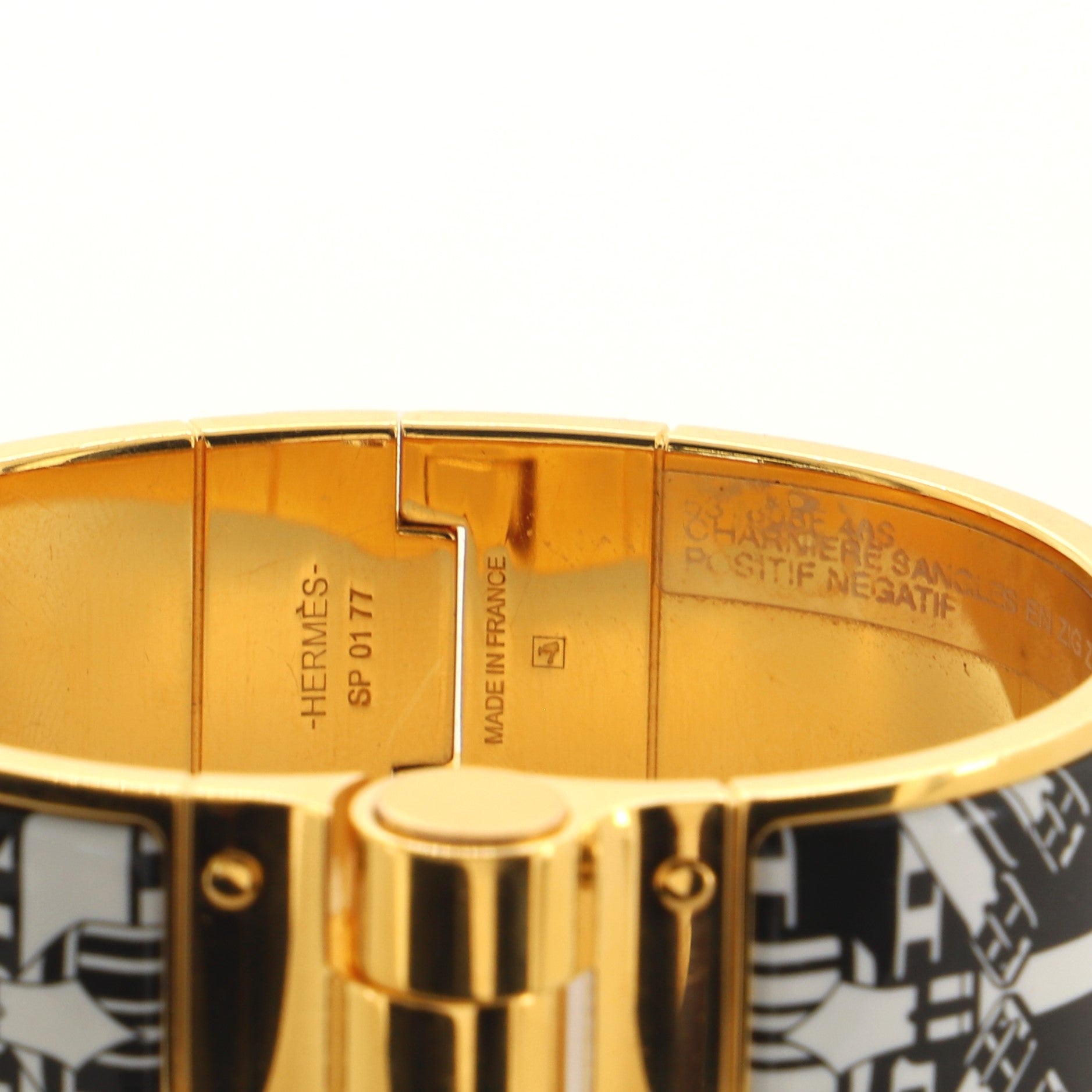 Hinged Bracelet Metal and Printed Enamel Wide