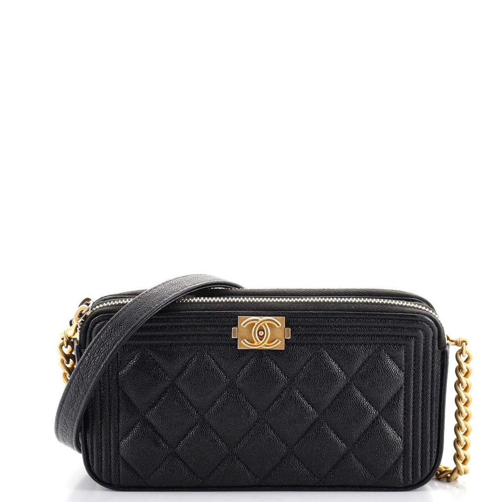Boy Double Zip Clutch with Chain Quilted Caviar