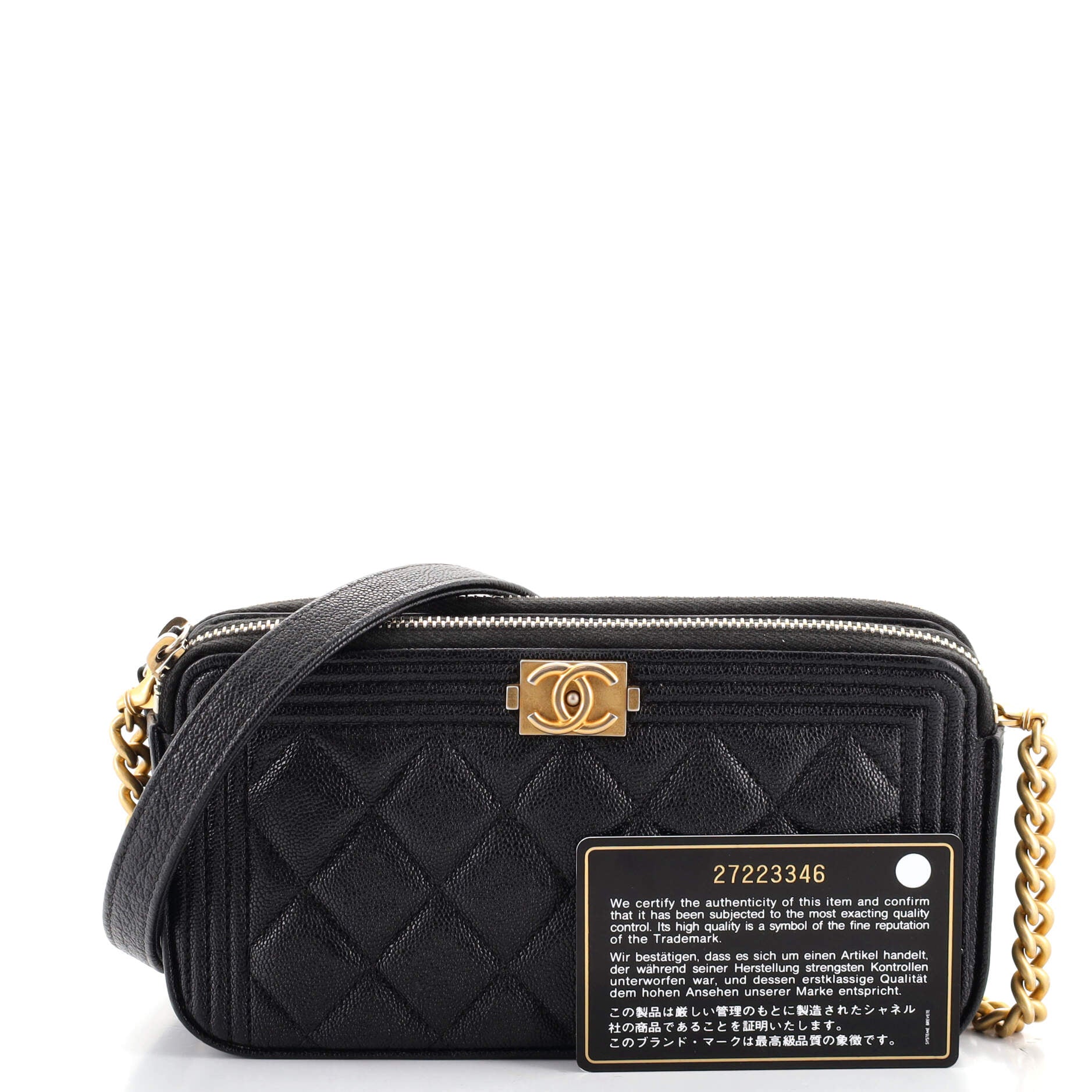 Boy Double Zip Clutch with Chain Quilted Caviar