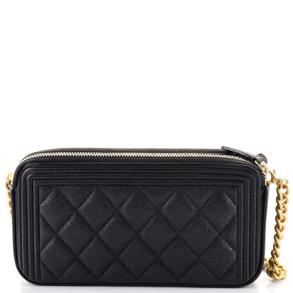 Boy Double Zip Clutch with Chain Quilted Caviar
