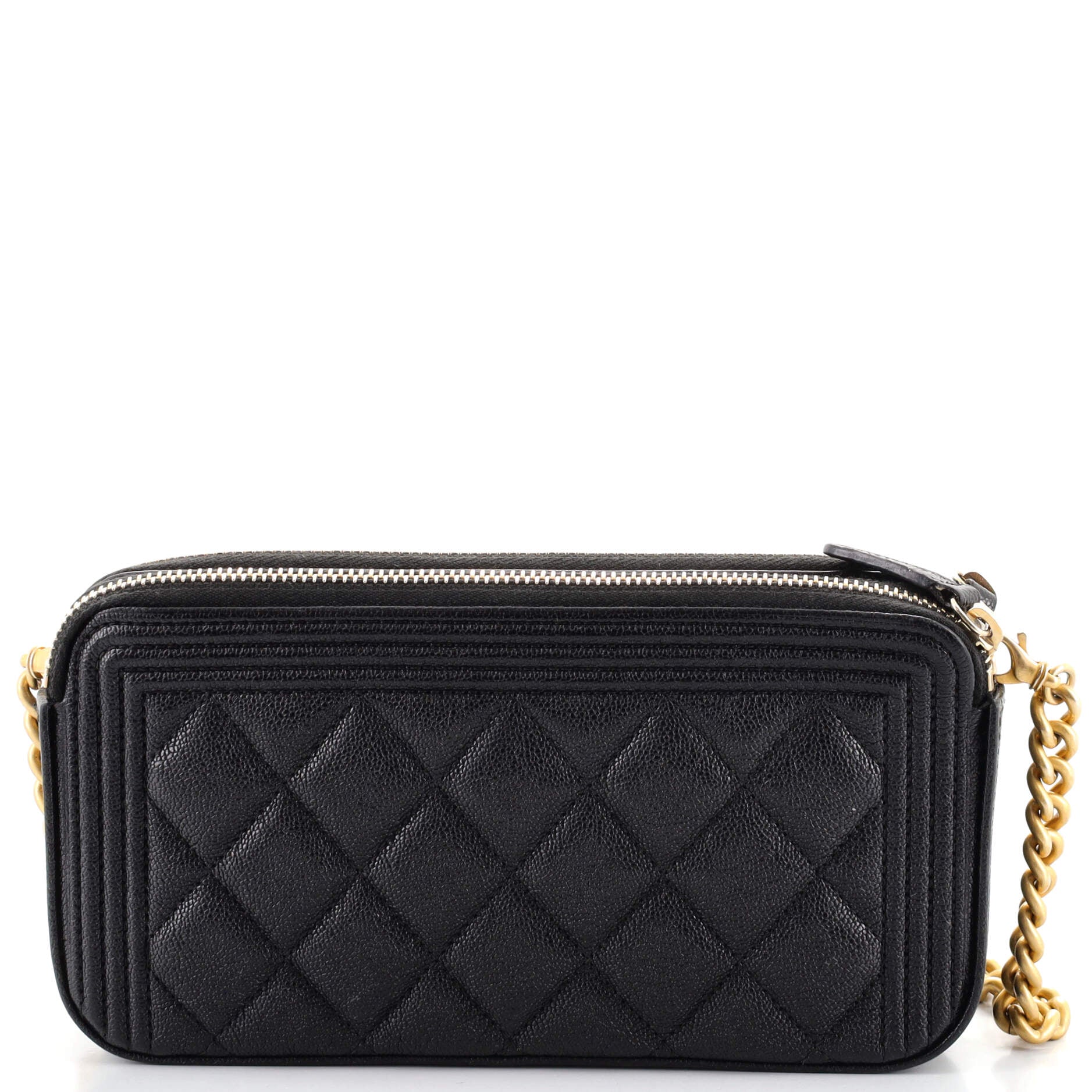 Boy Double Zip Clutch with Chain Quilted Caviar