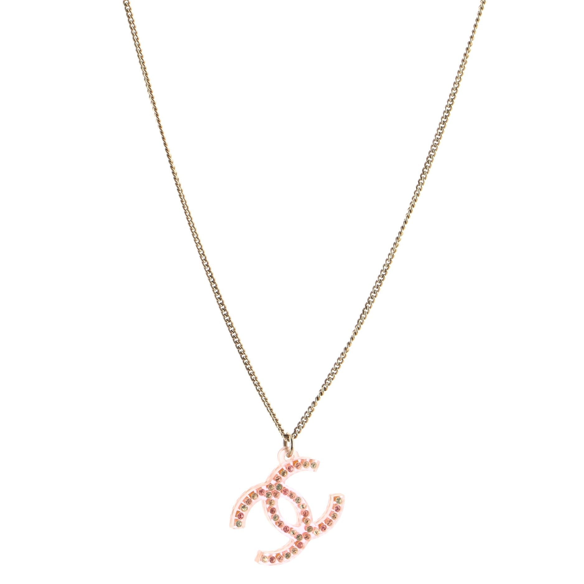CC Pendant Necklace Metal with Resin and Crystals