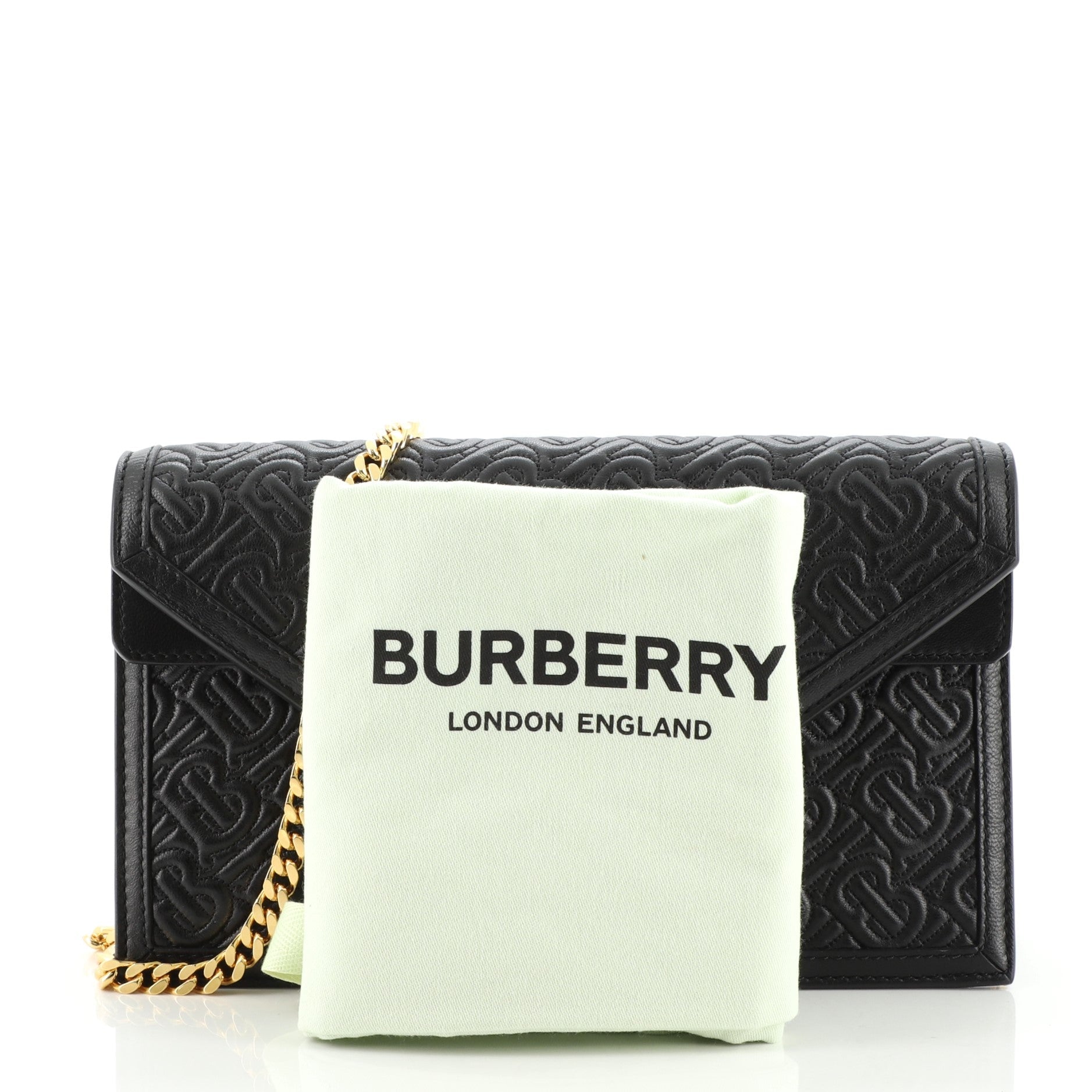 TB Envelope Chain Clutch Monogram Embossed Leather Small