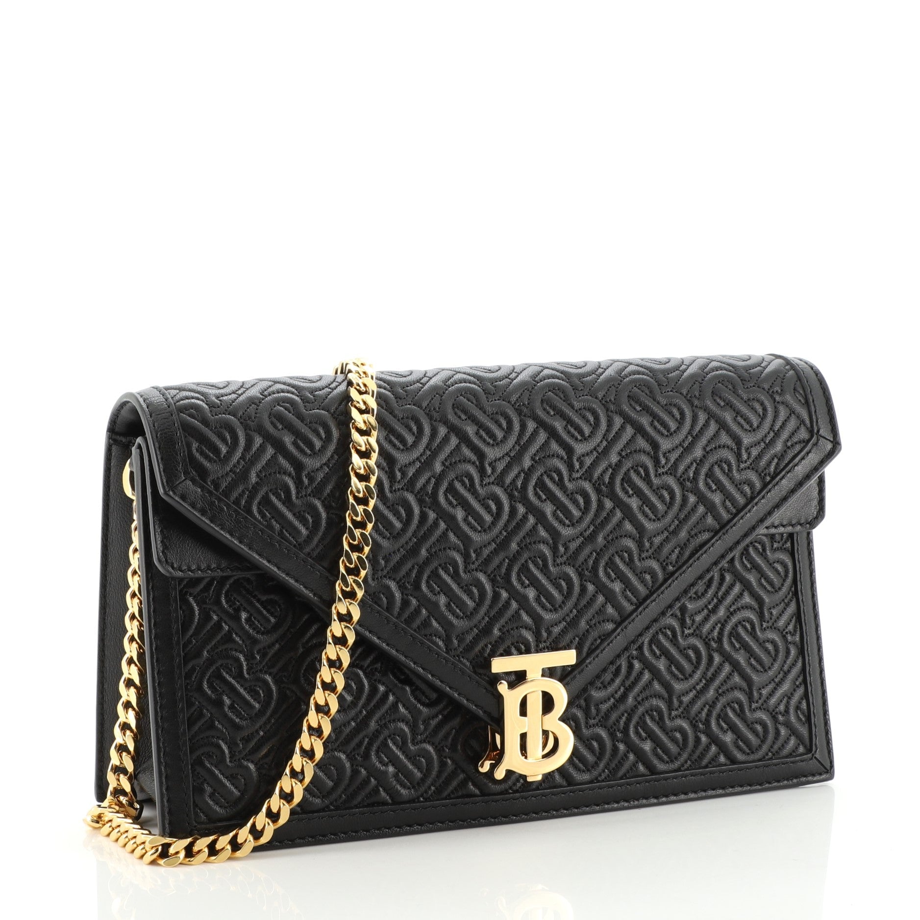 TB Envelope Chain Clutch Monogram Embossed Leather Small