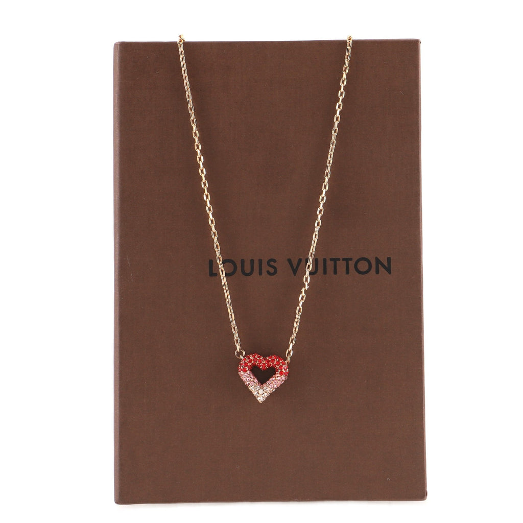 LV and V Supple Heart Pendant Necklace Metal and Crystals