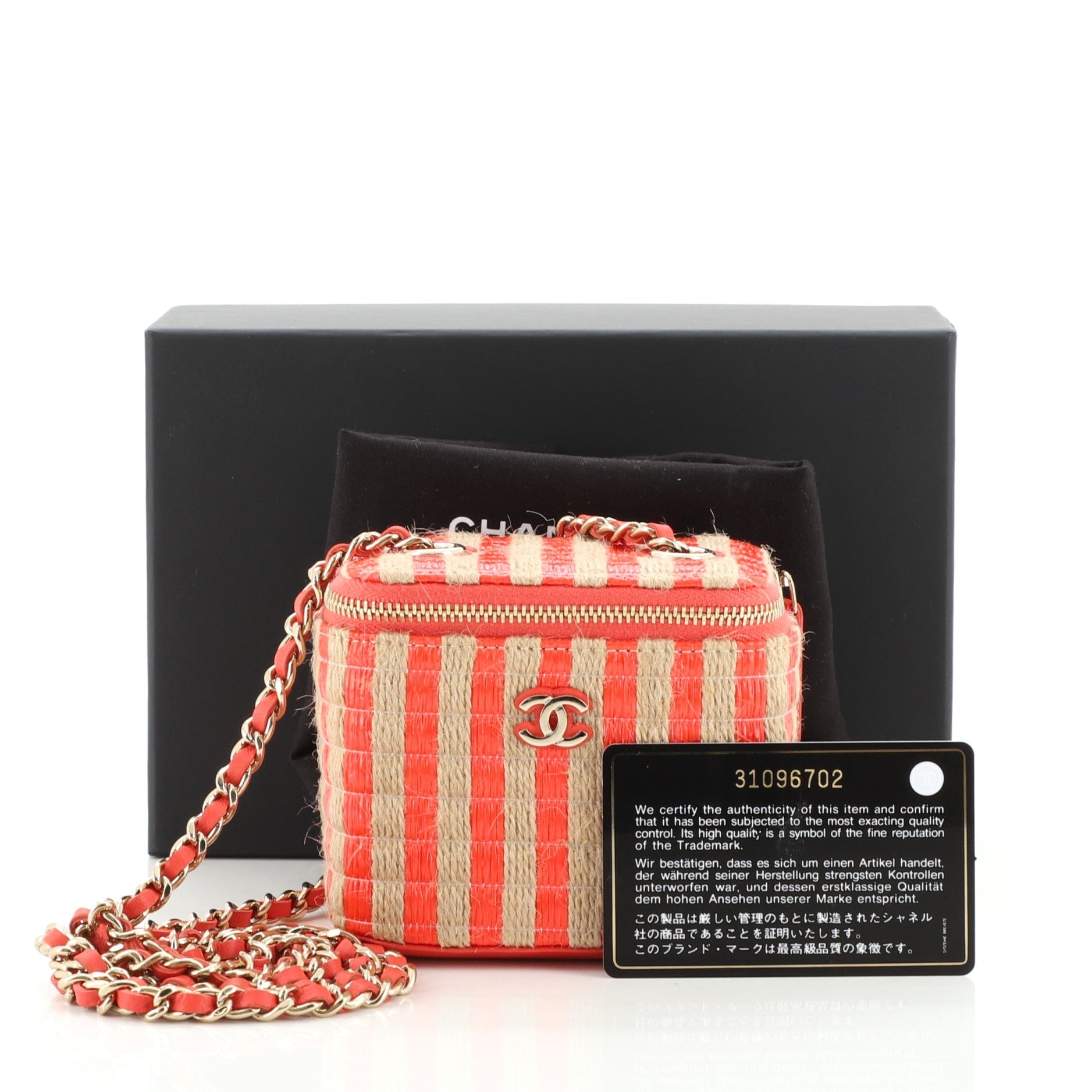 Classic Vanity Case with Chain Striped Raffia and Jute Mini