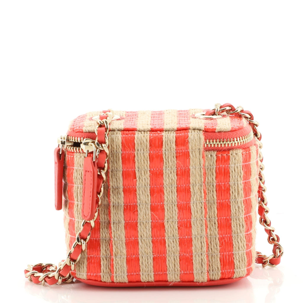 Classic Vanity Case with Chain Striped Raffia and Jute Mini