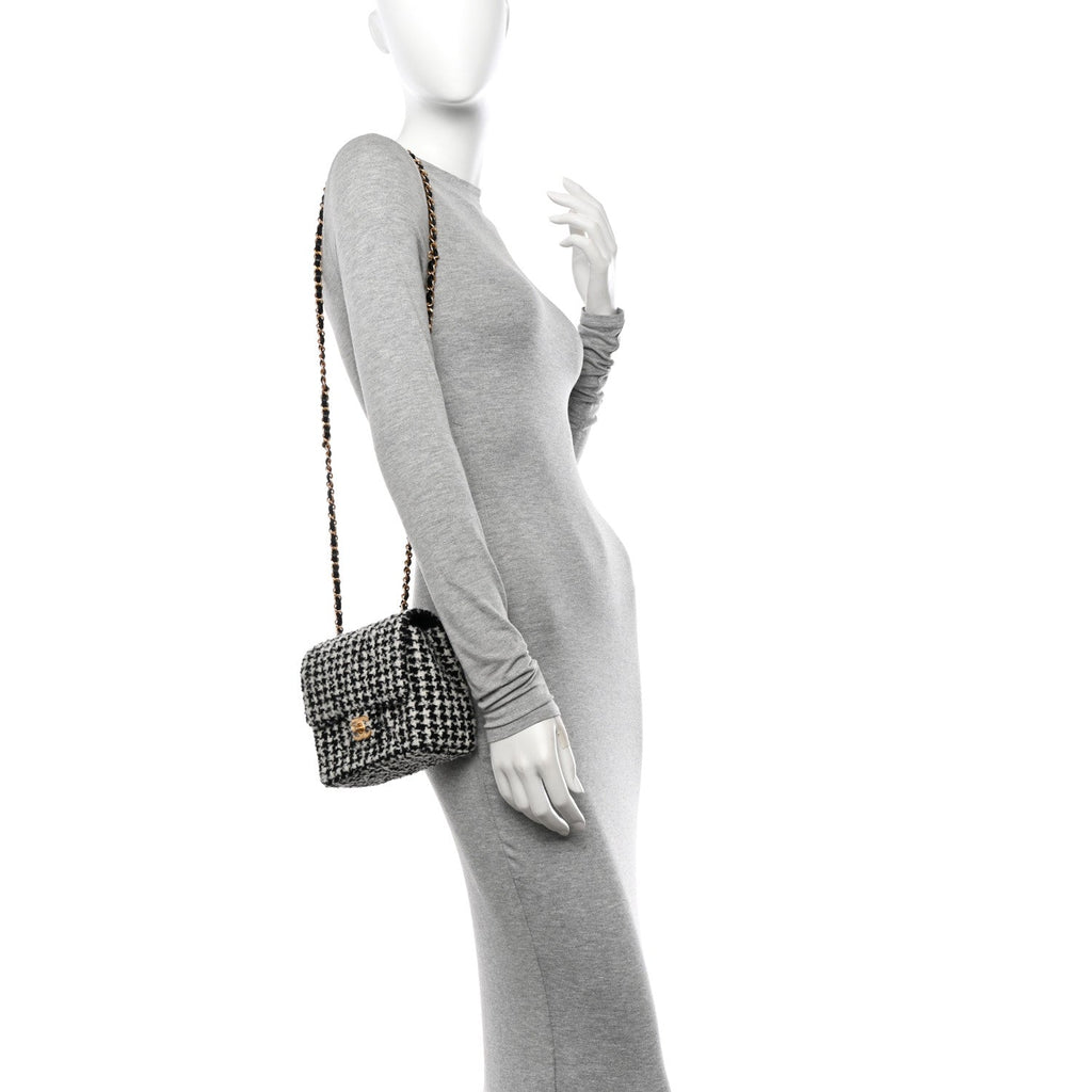 Tweed Houndstooth Quilted Mini Square Flap