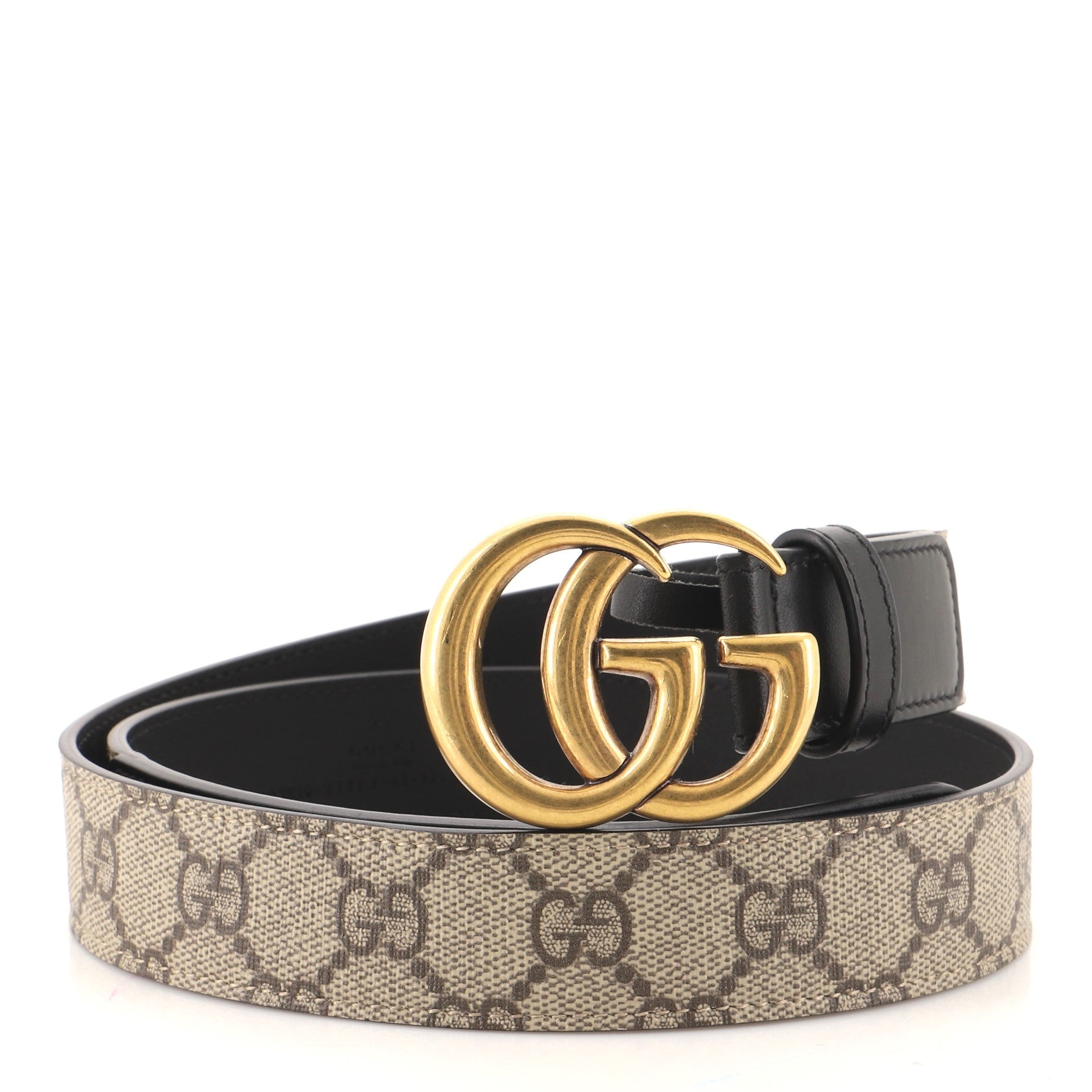 Double G Buckle Belt GG Coated Canvas and Leather Medium 85