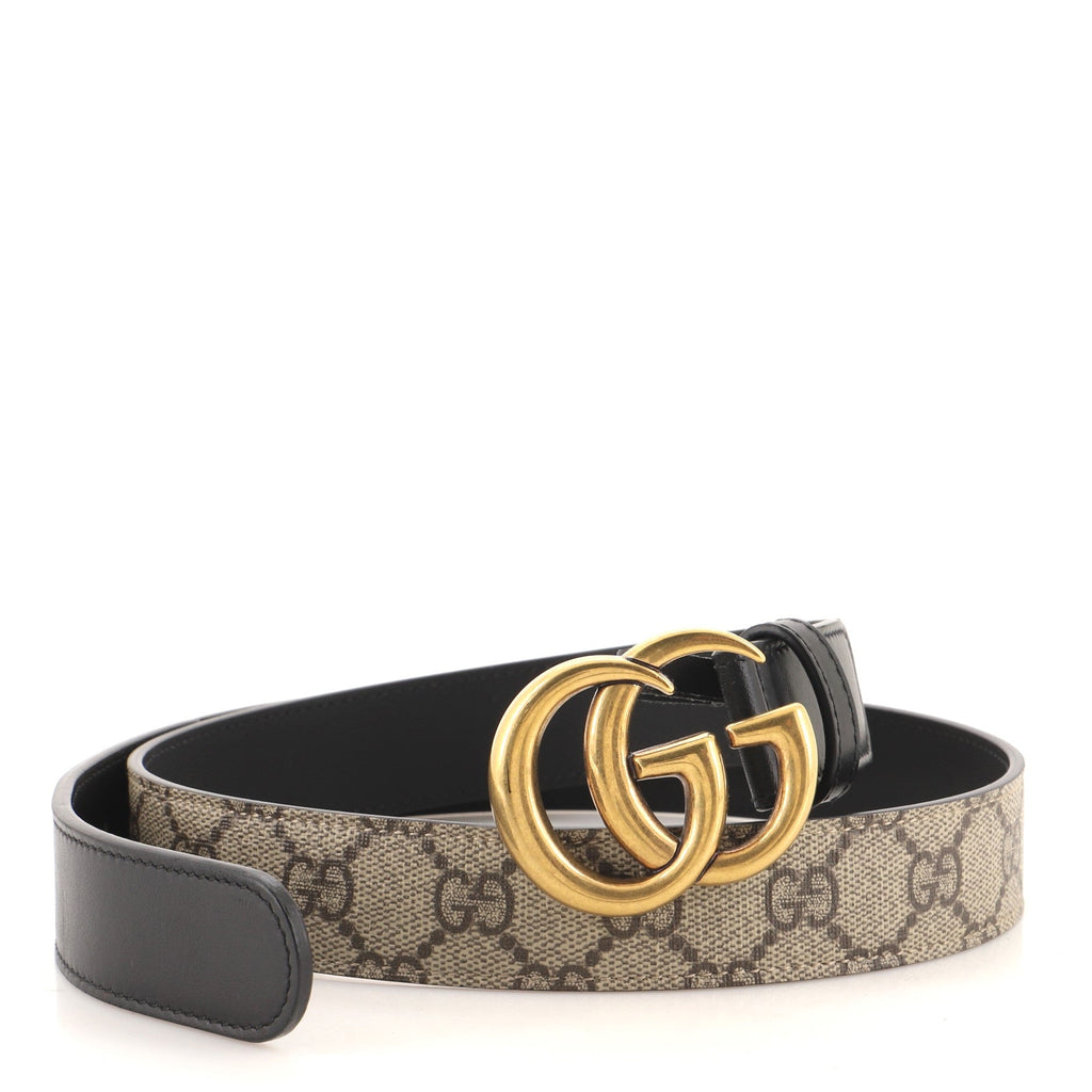 Double G Buckle Belt GG Coated Canvas and Leather Medium 85