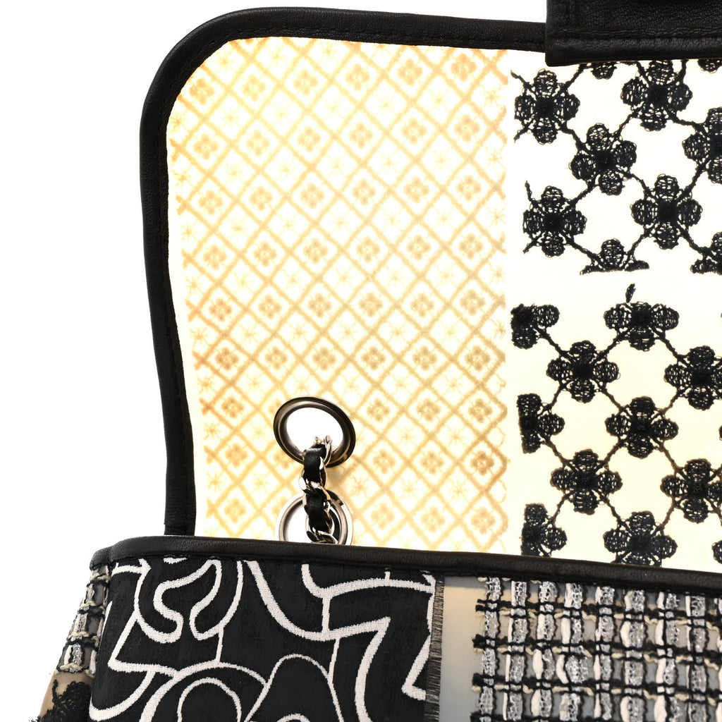 PVC Tweed Patchwork Medium Single Flap Black
