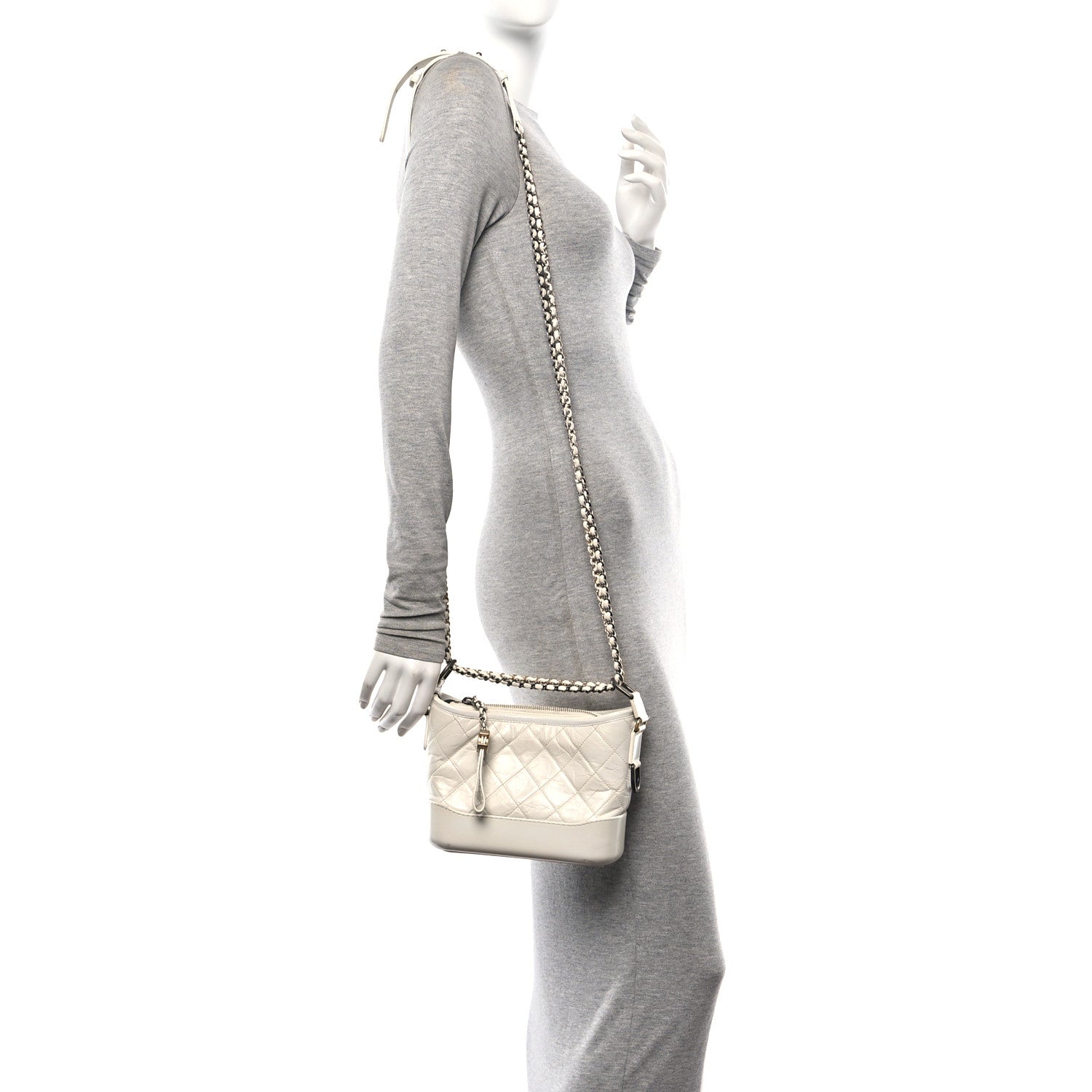 Aged Calfskin Quilted Small Gabrielle Hobo White