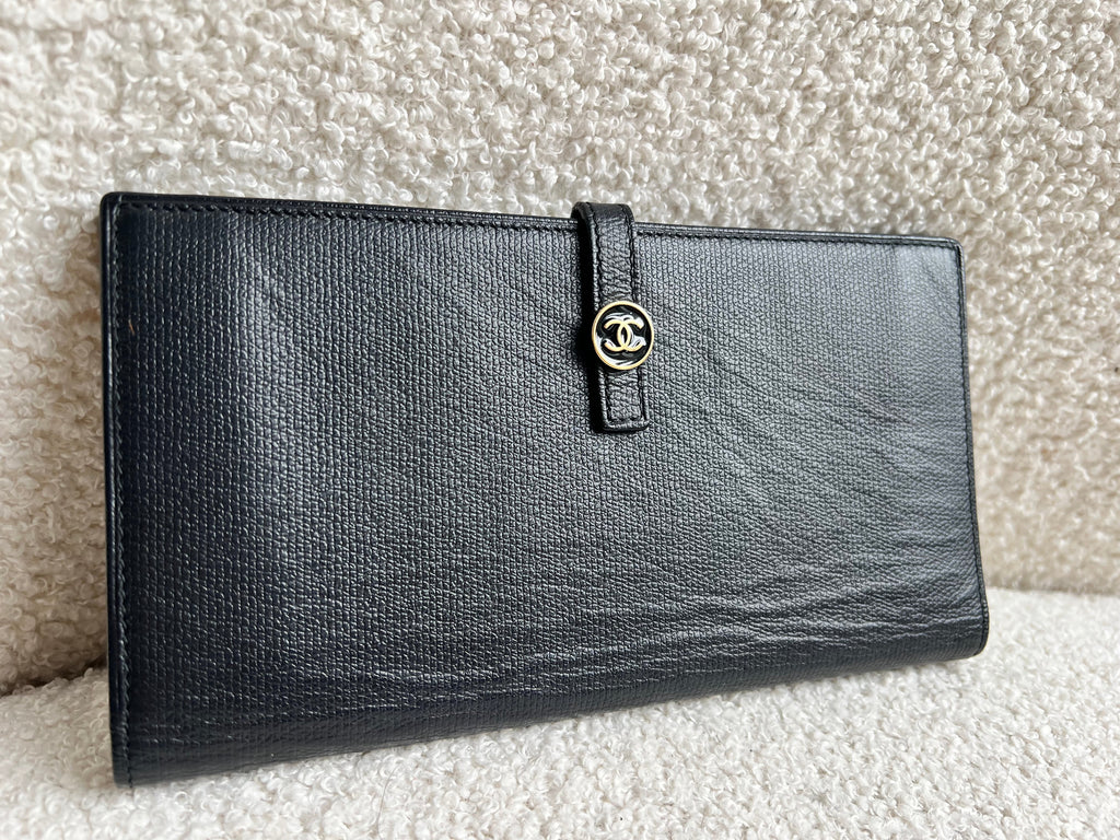 Chanel Black Coco Button Long Wallet