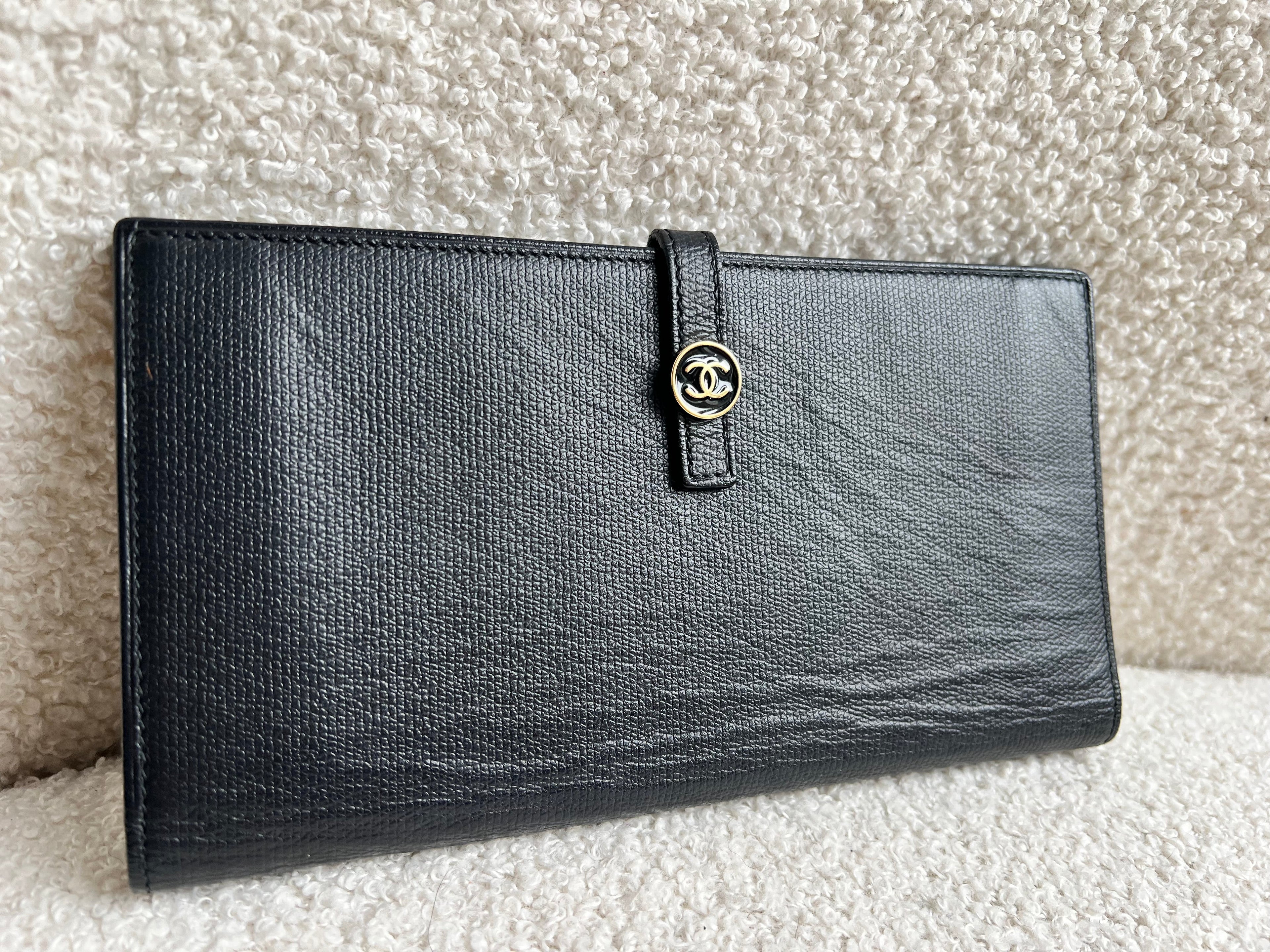 Chanel Black Coco Button Long Wallet