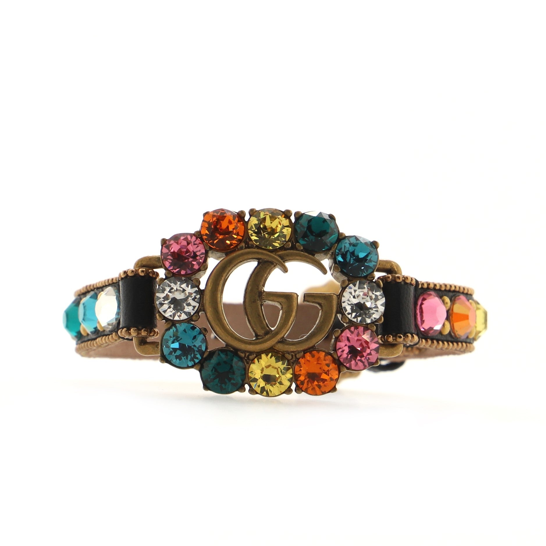 GG Cluster Bracelet Leather and Crystal Embellished Metal