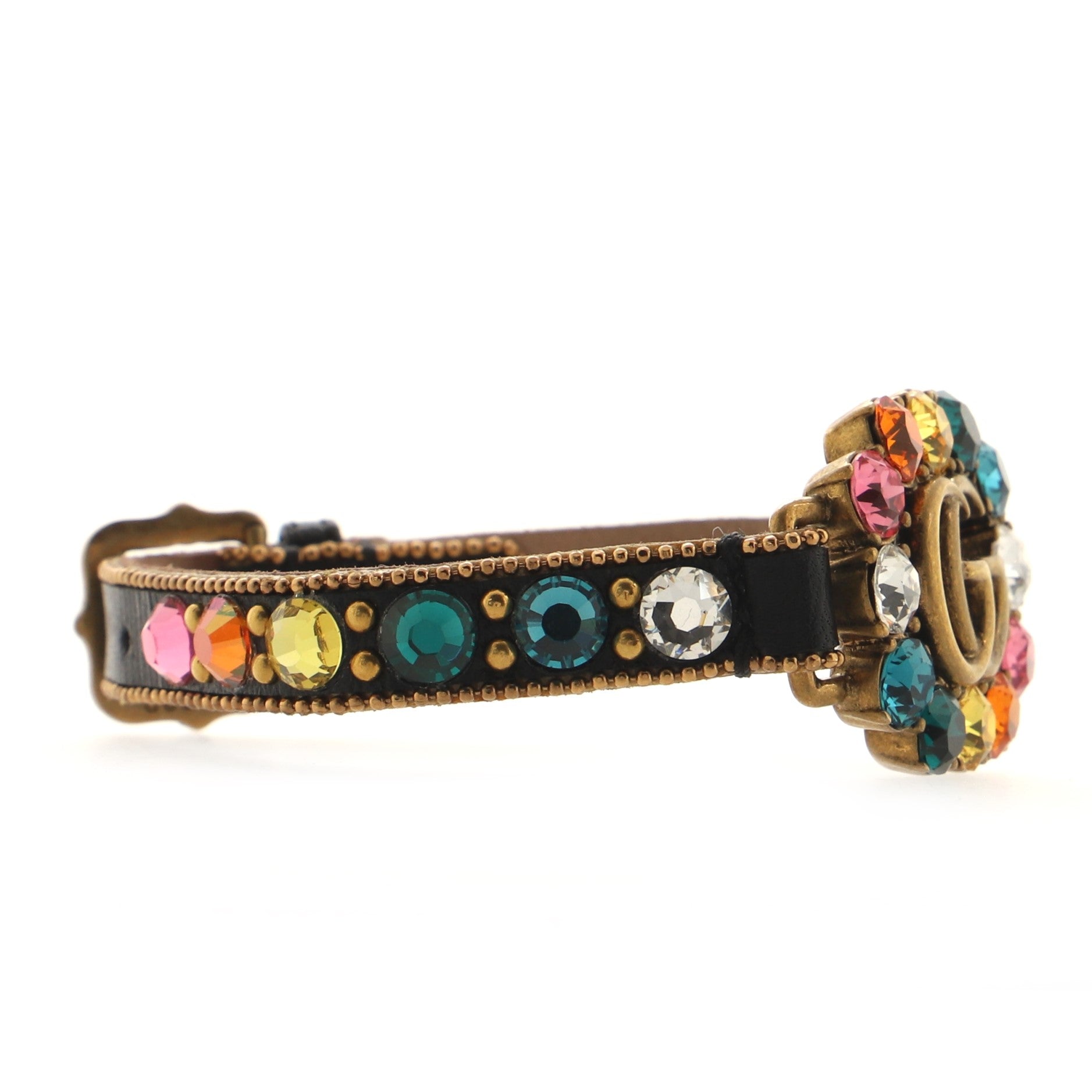 GG Cluster Bracelet Leather and Crystal Embellished Metal