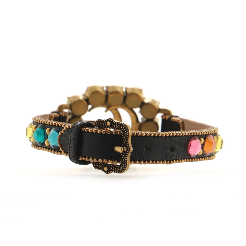 GG Cluster Bracelet Leather and Crystal Embellished Metal