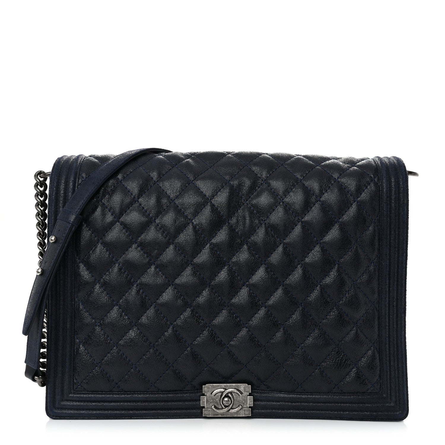 Iridescent Calfskin Quilted XL Gentle Boy Flap Blue