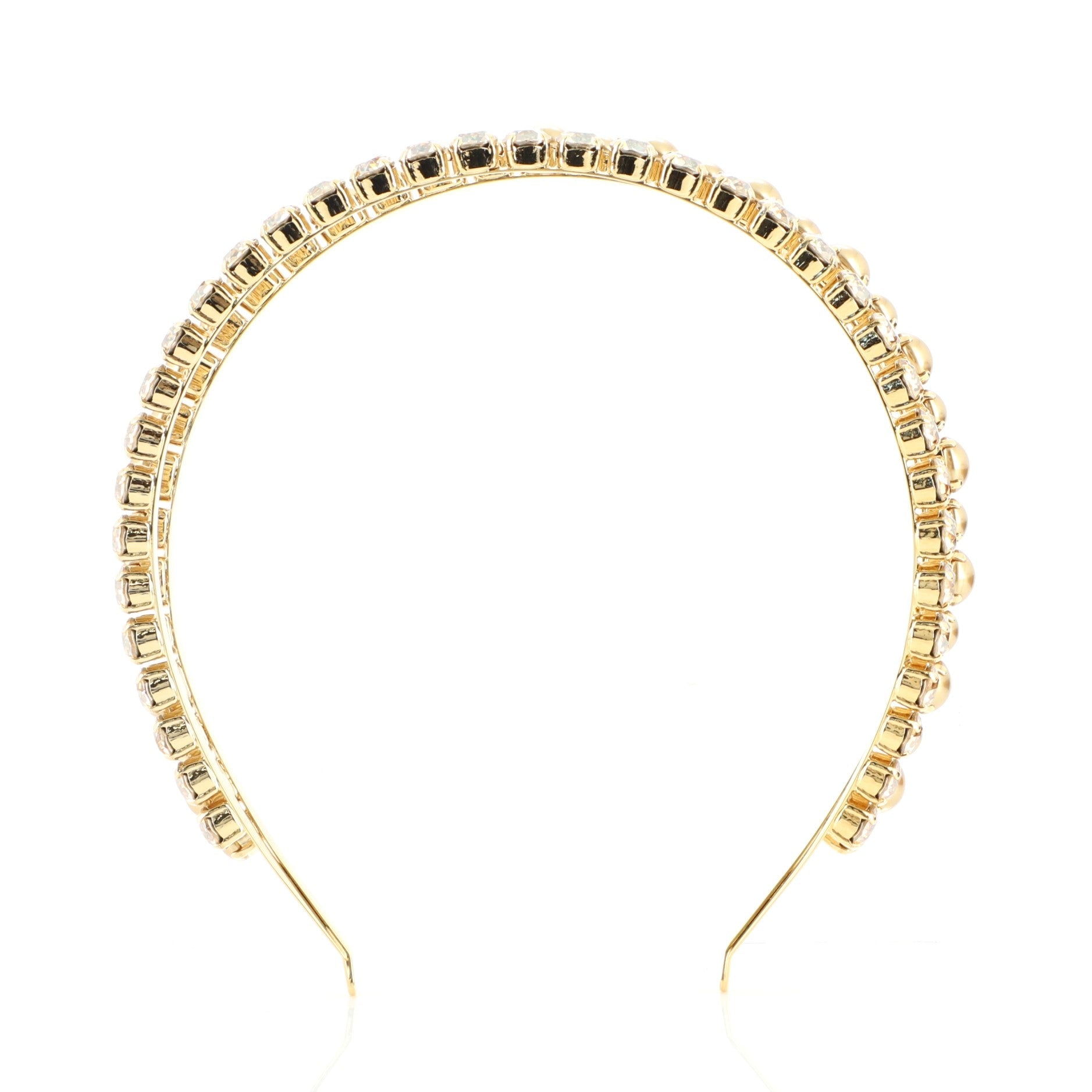 Double Headband Metal with Faux Pearls and Crystals XS