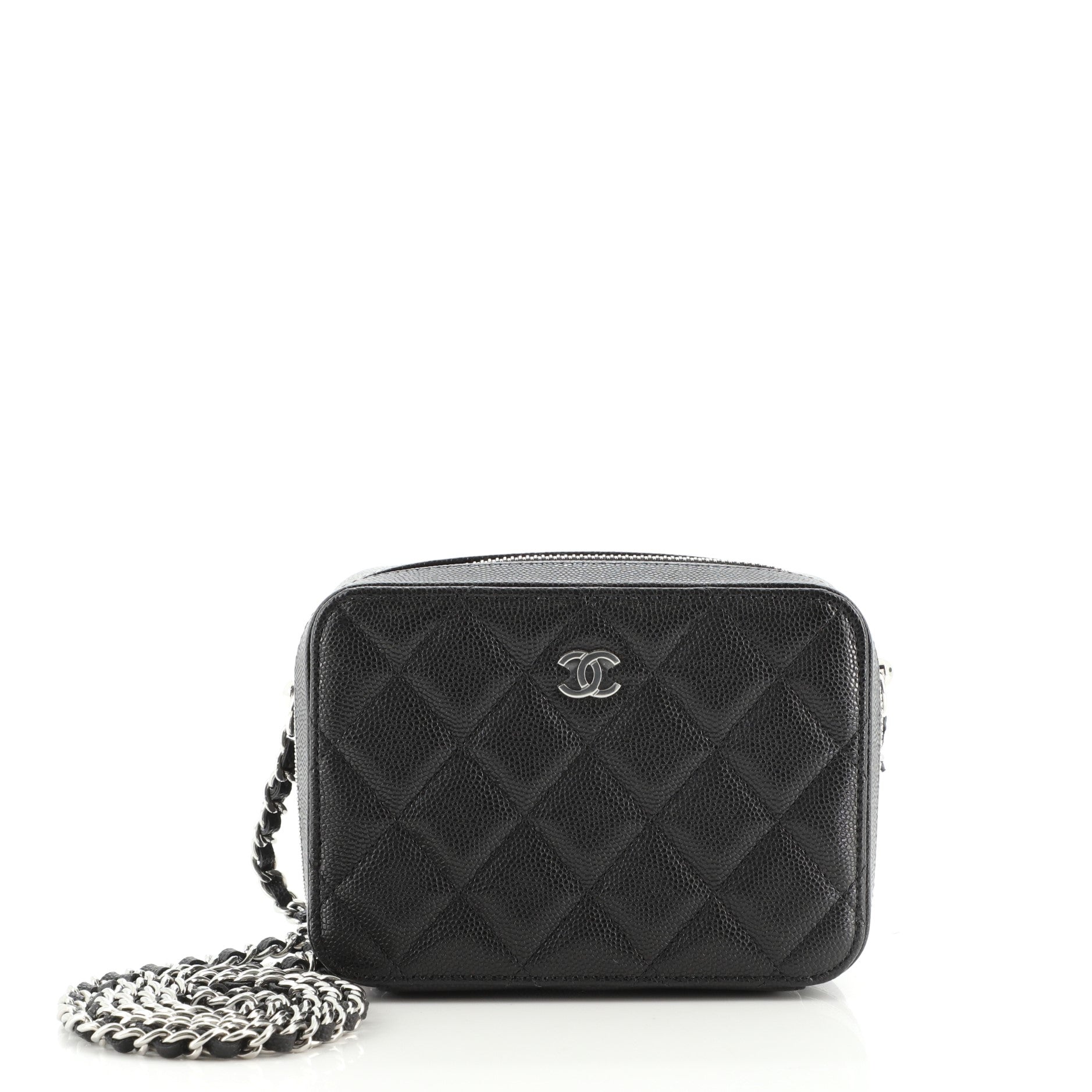 Zip Around Vanity Case with Chain Quilted Caviar Mini