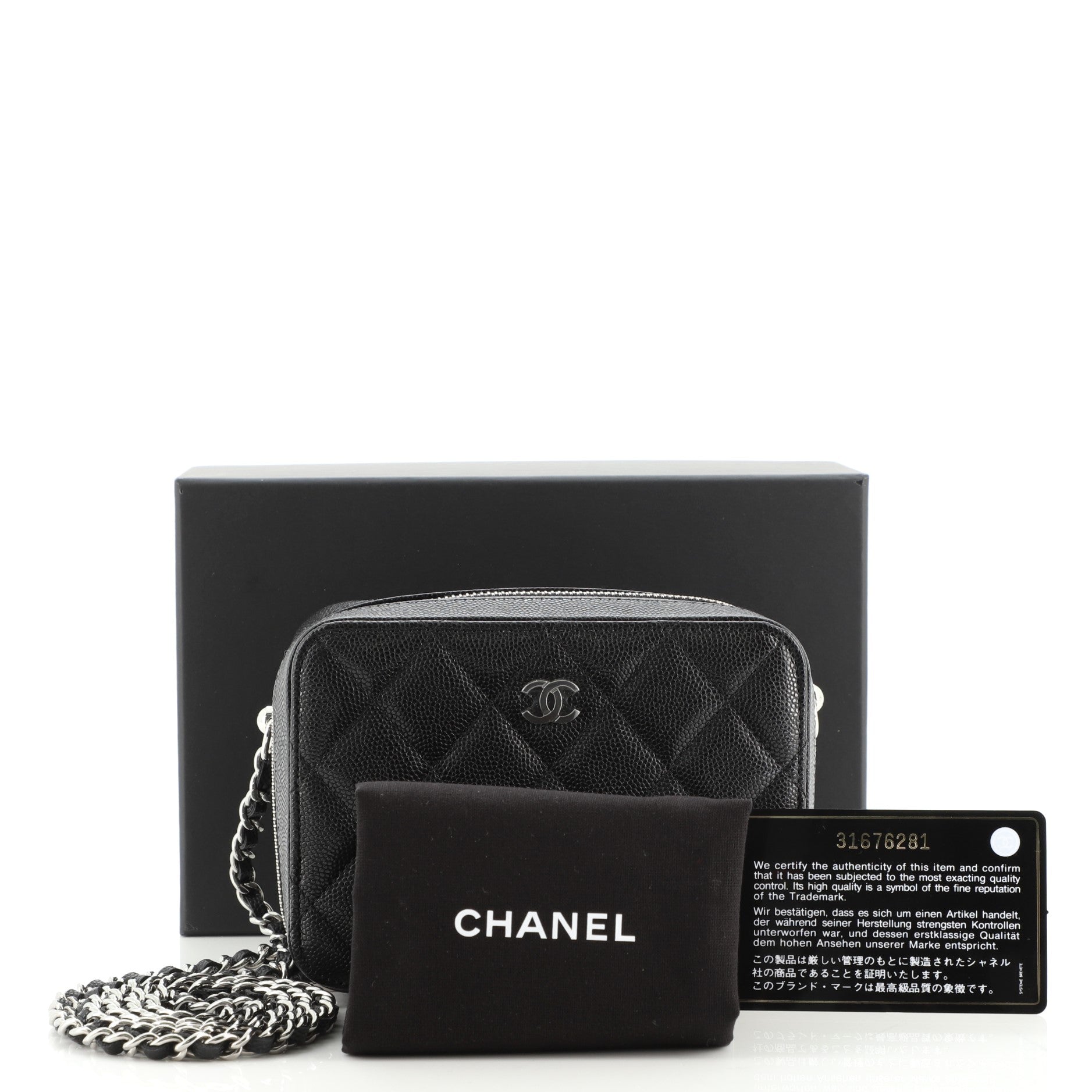 Zip Around Vanity Case with Chain Quilted Caviar Mini