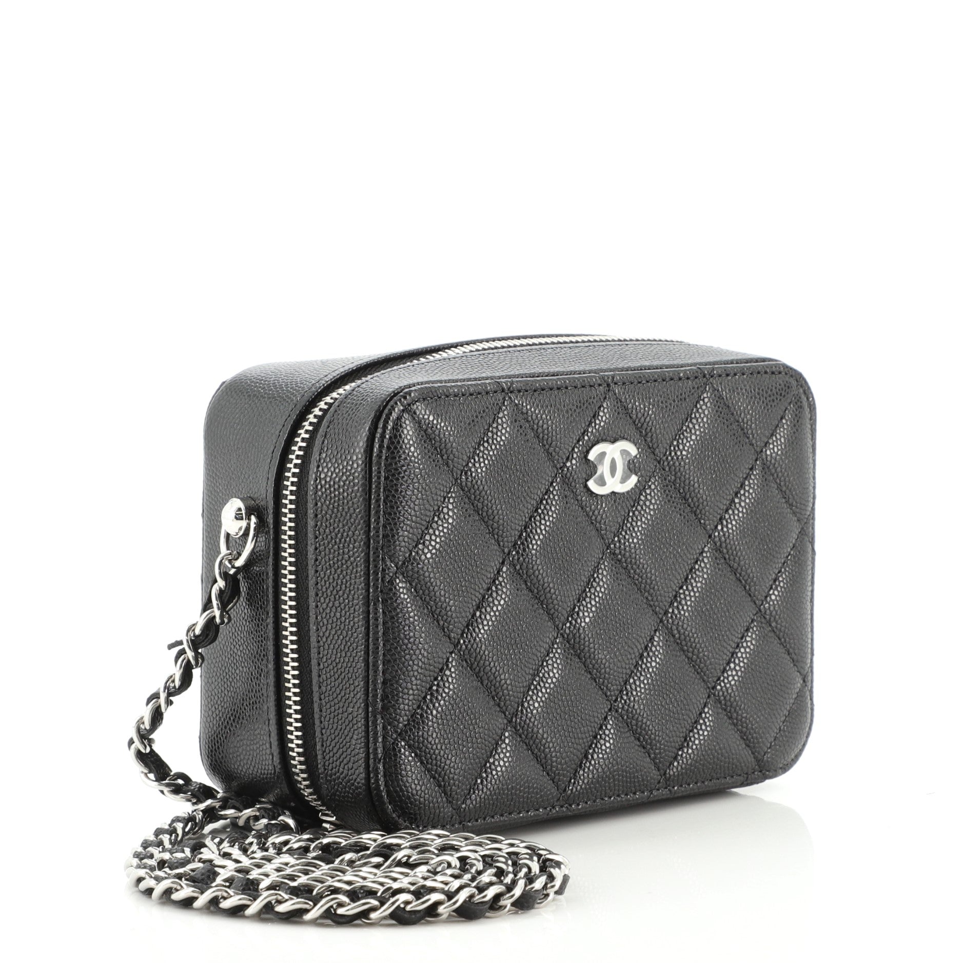 Zip Around Vanity Case with Chain Quilted Caviar Mini