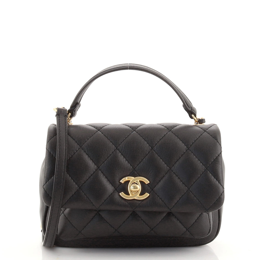 Front Pocket Top Handle Flap Bag Quilted Calfskin Mini