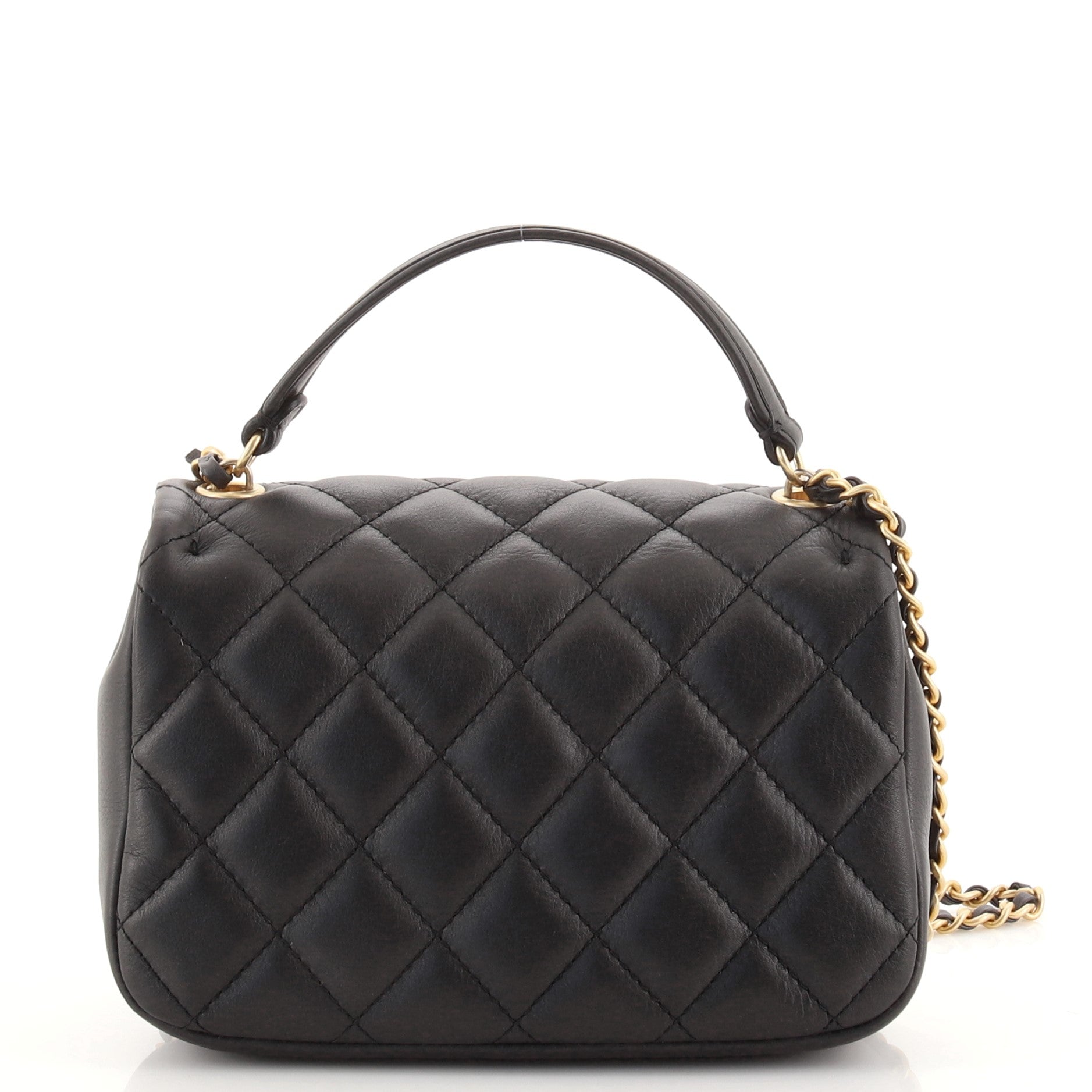 Front Pocket Top Handle Flap Bag Quilted Calfskin Mini