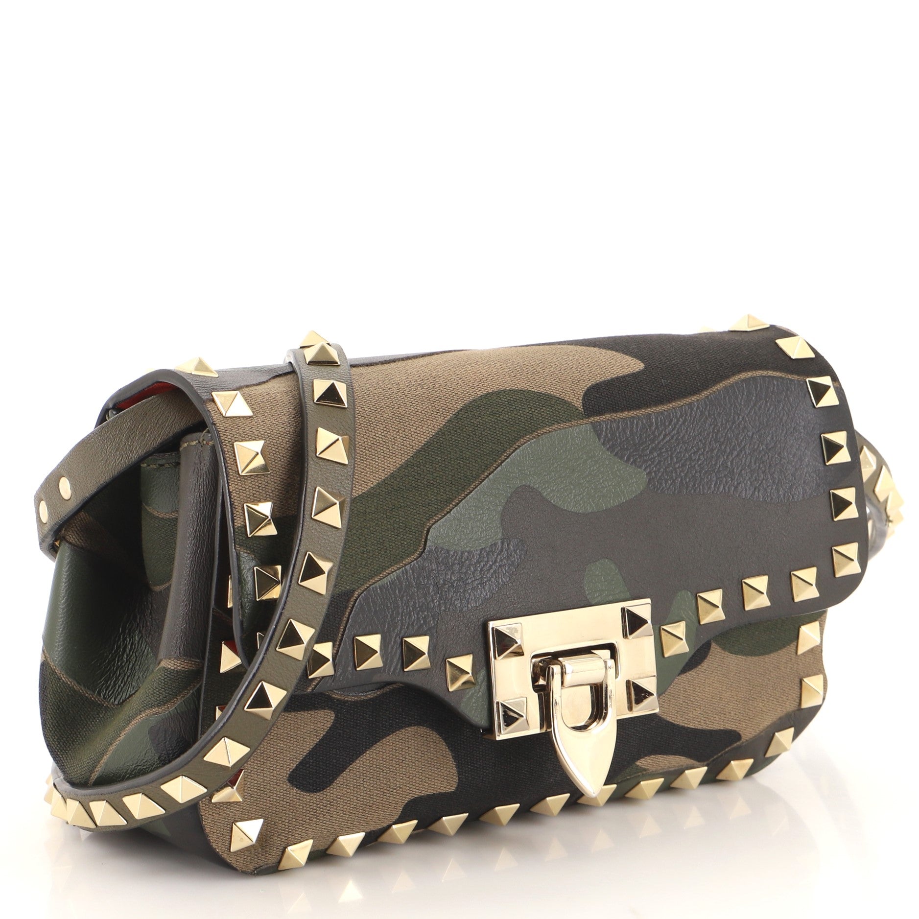 Rockstud Crossbody Bag Camo Leather and Canvas Mini