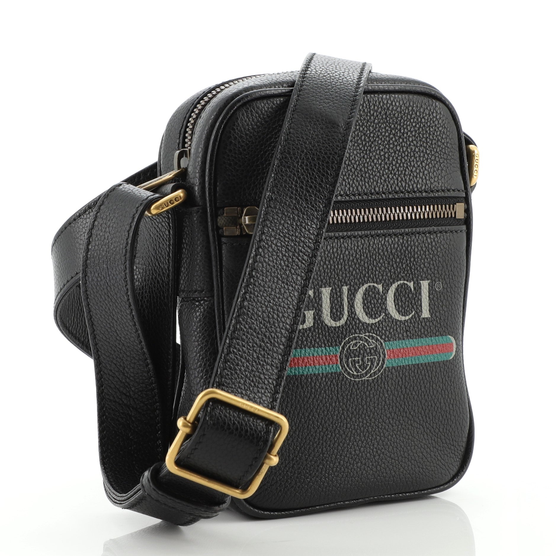 Logo Zip Messenger Bag Printed Leather Mini