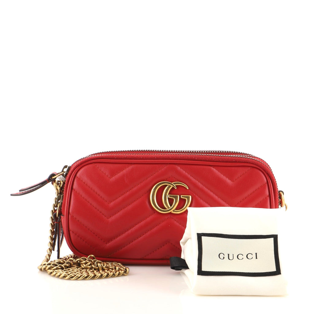 GG Marmont Triple Zip Chain Bag Matelasse Leather Mini