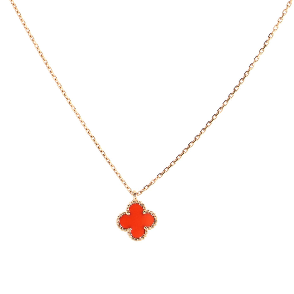 Sweet Alhambra Pendant Necklace 18K Rose Gold and Carnelian