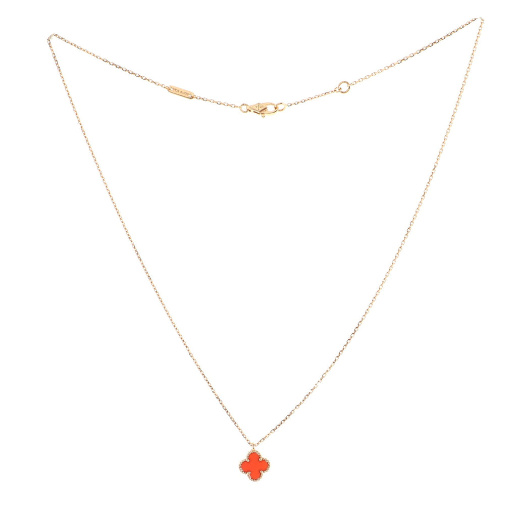Sweet Alhambra Pendant Necklace 18K Rose Gold and Carnelian