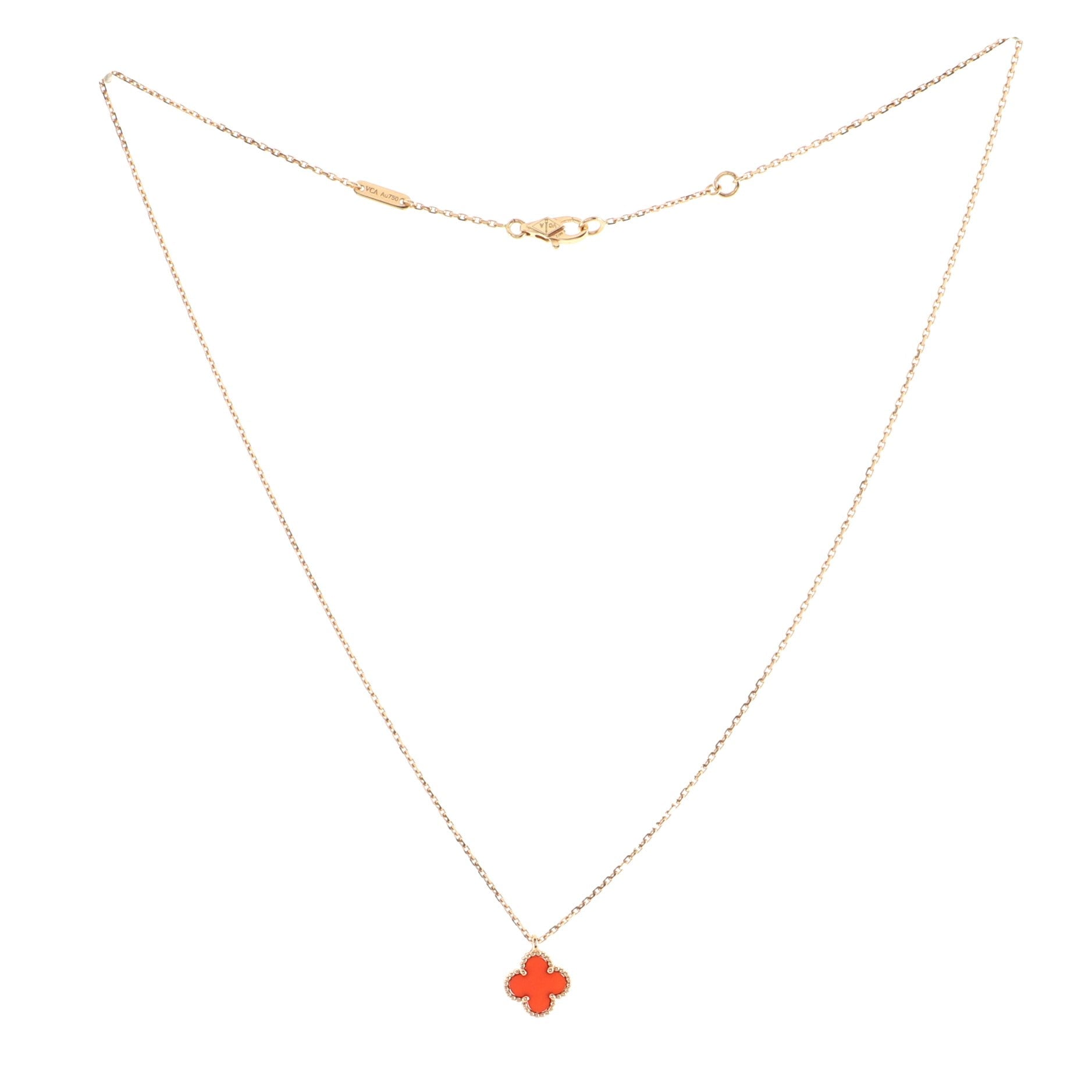 Sweet Alhambra Pendant Necklace 18K Rose Gold and Carnelian