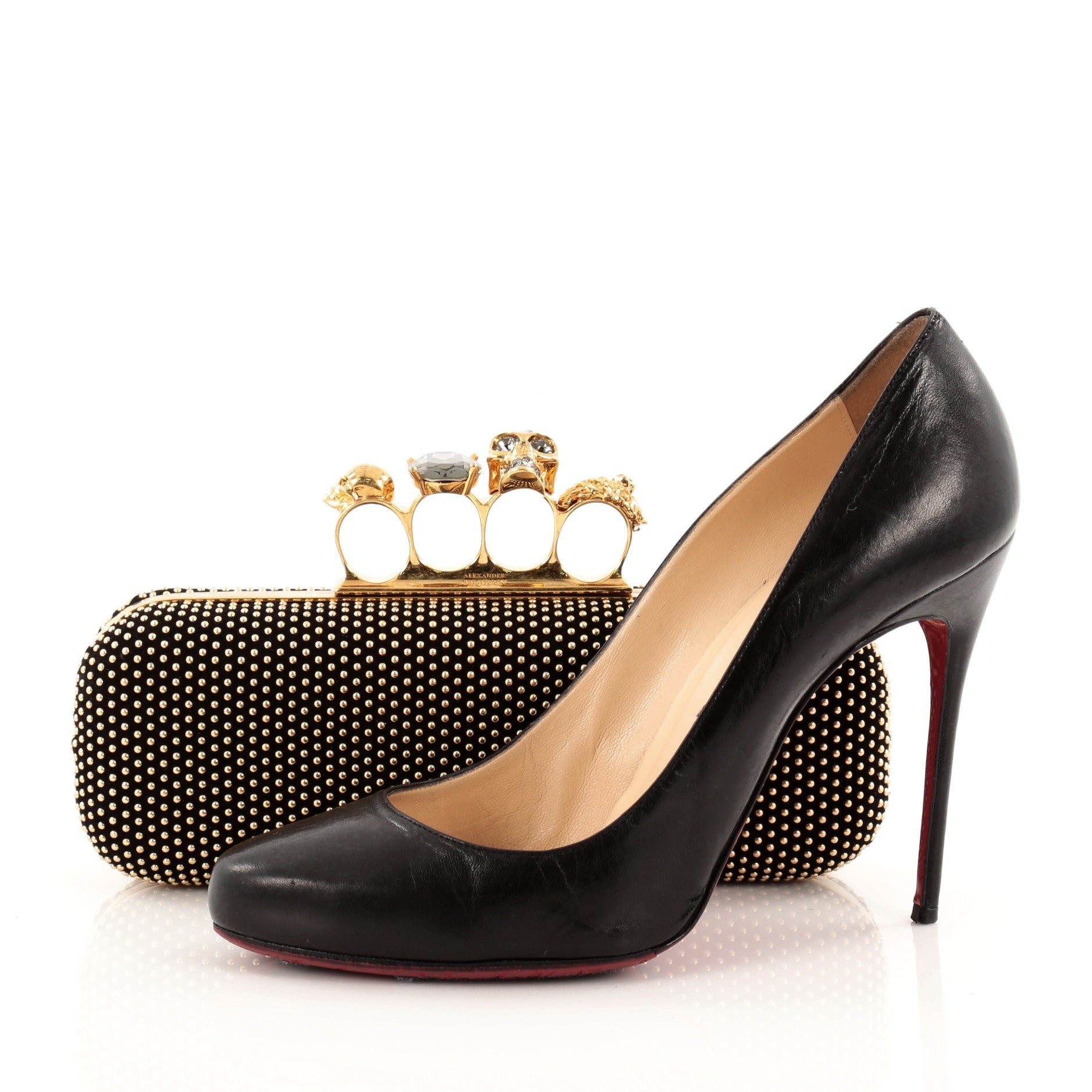 Knuckle Box Clutch Studded Leather Long