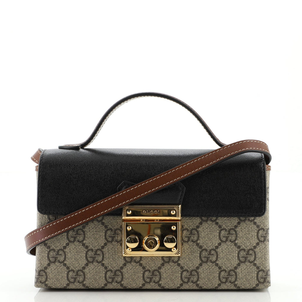 Padlock Convertible Top Handle Bag GG Coated Canvas and Leather Mini