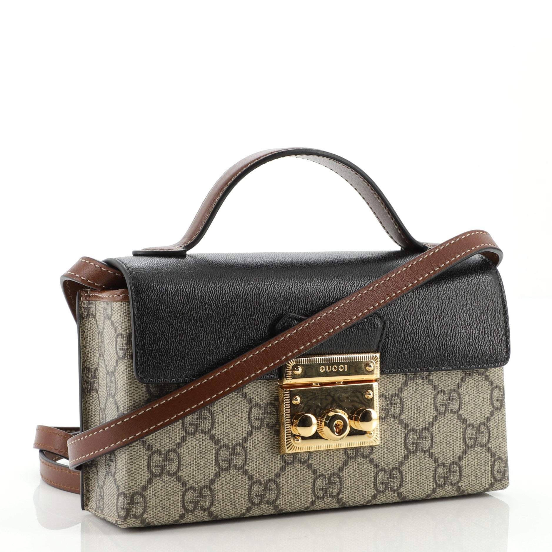 Padlock Convertible Top Handle Bag GG Coated Canvas and Leather Mini