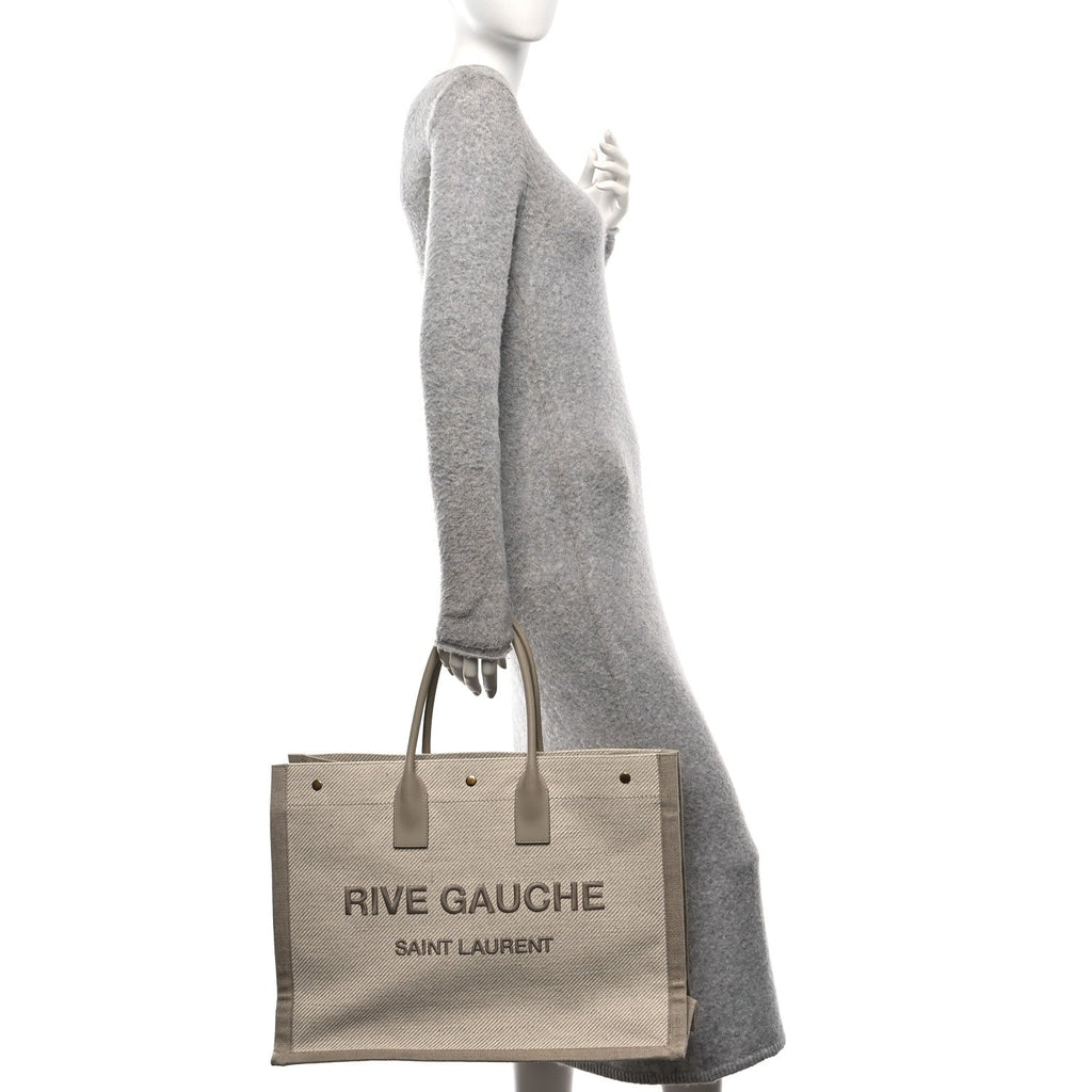 Linen Calfskin Rive Gauche Tote Beige Sea Salt