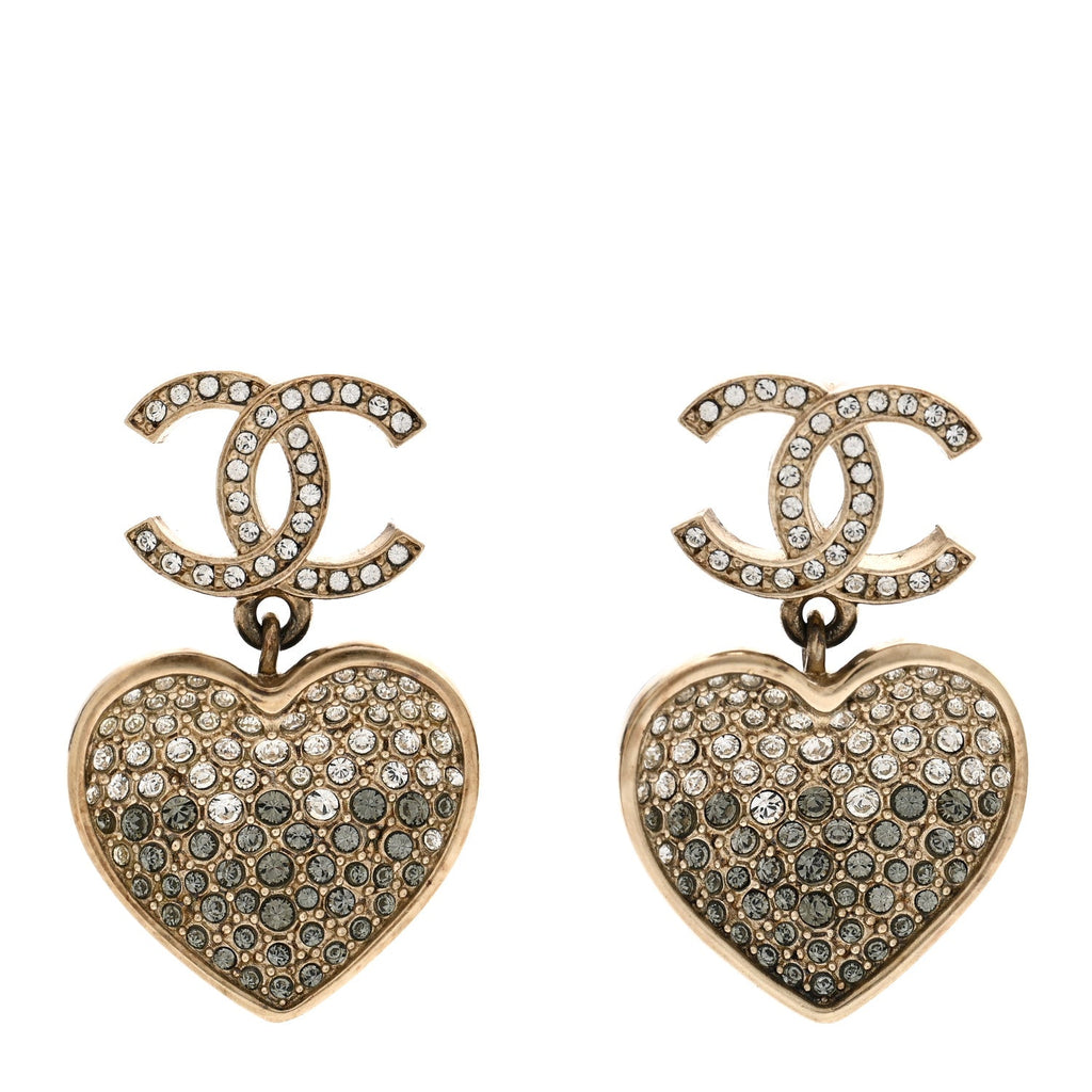 Crystal CC Resin Heart Drop Earrings Black Gold