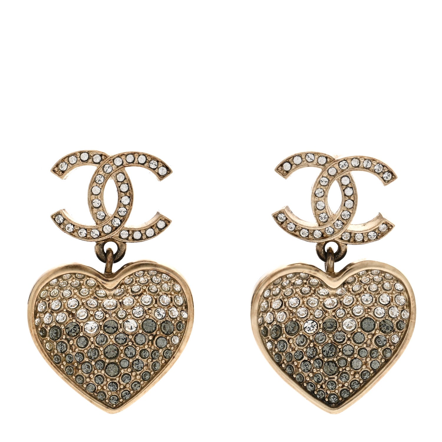 Crystal CC Resin Heart Drop Earrings Black Gold