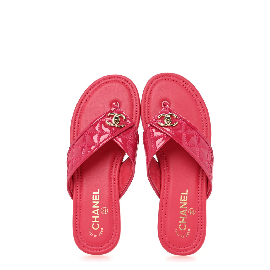 Patent Quilted CC Thong Sandals 38 Pink