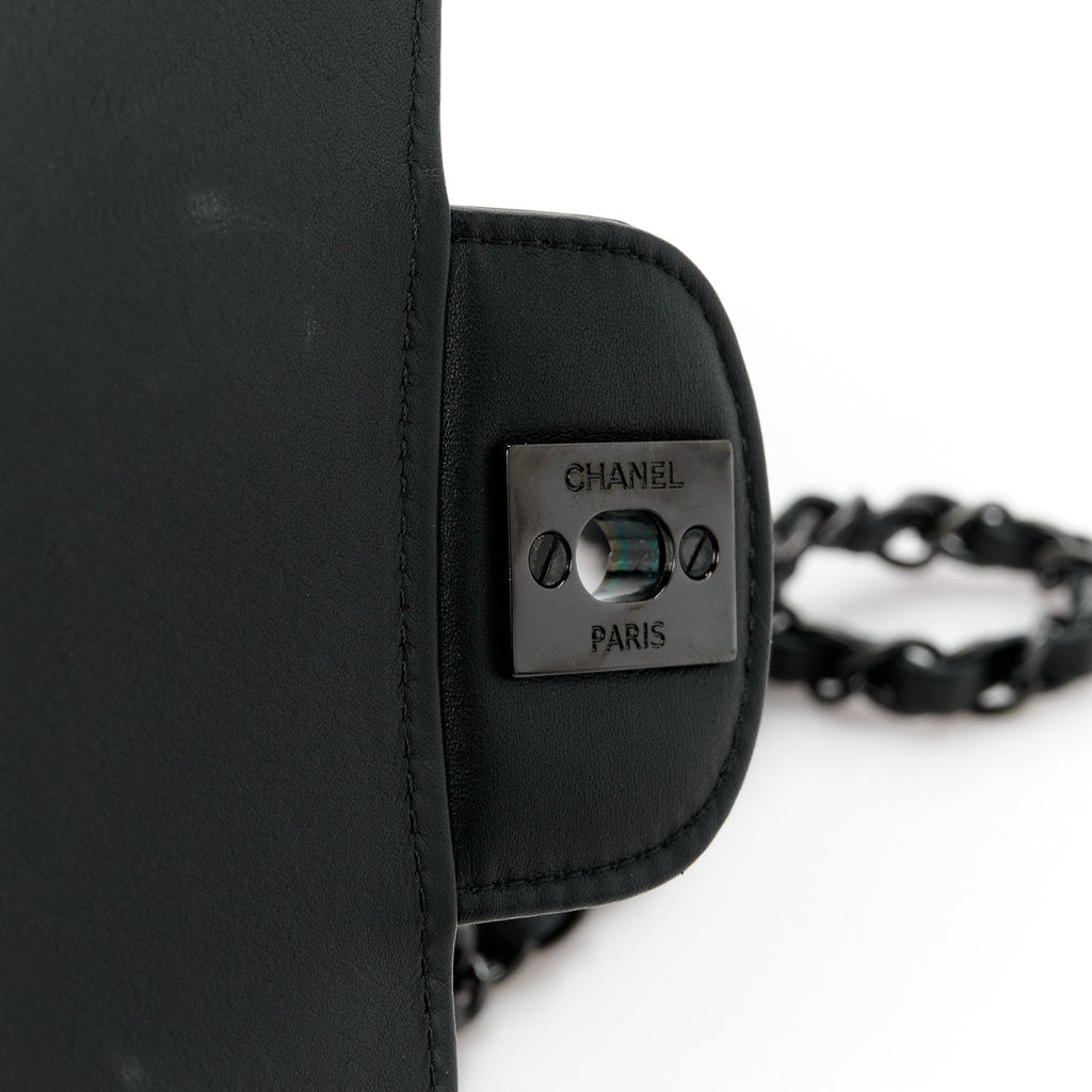 Patent Calfskin Quilted Mini Square Flap So Black