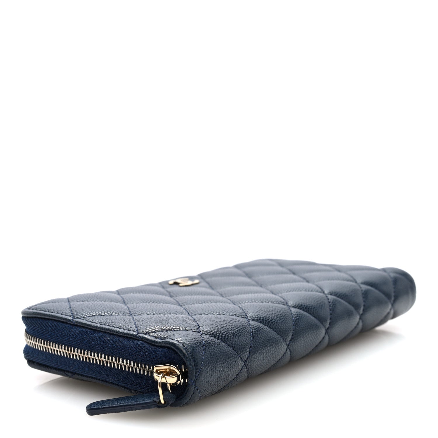 Caviar Quilted Large Gusset Zip Around Wallet Navy