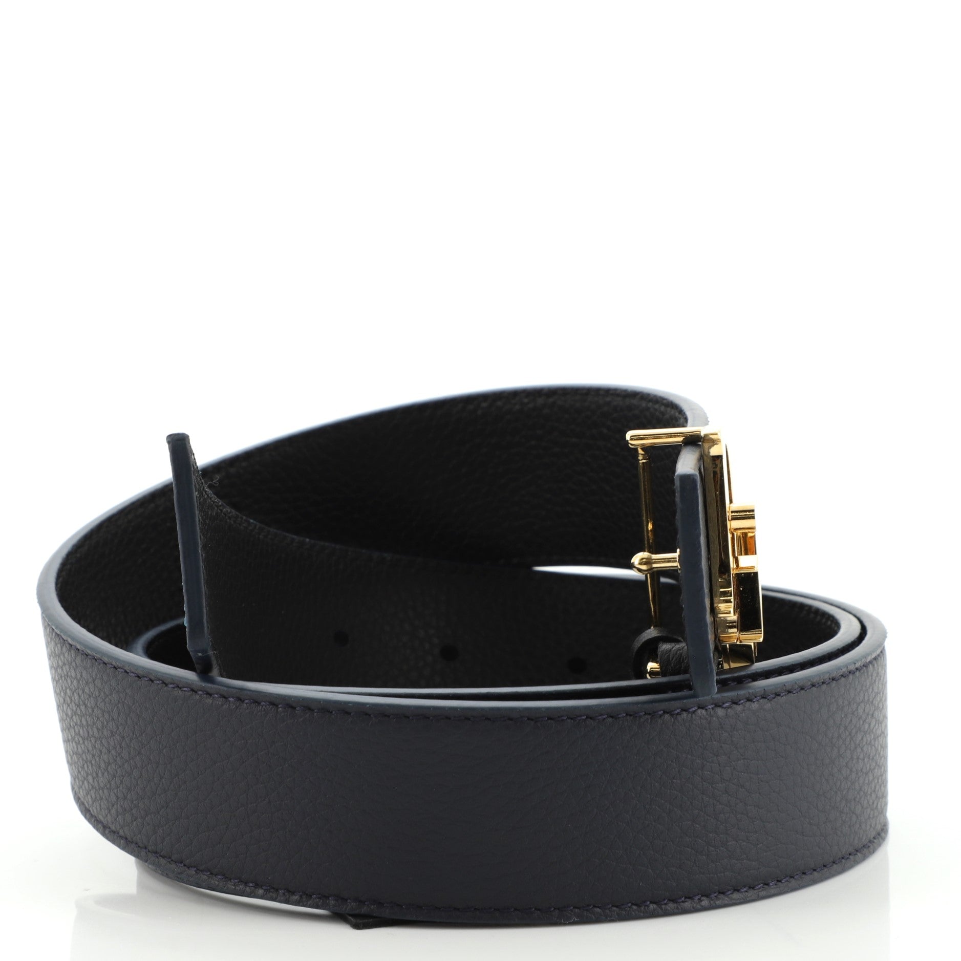 Logo Letter Buckle Belt Leather Wide 90