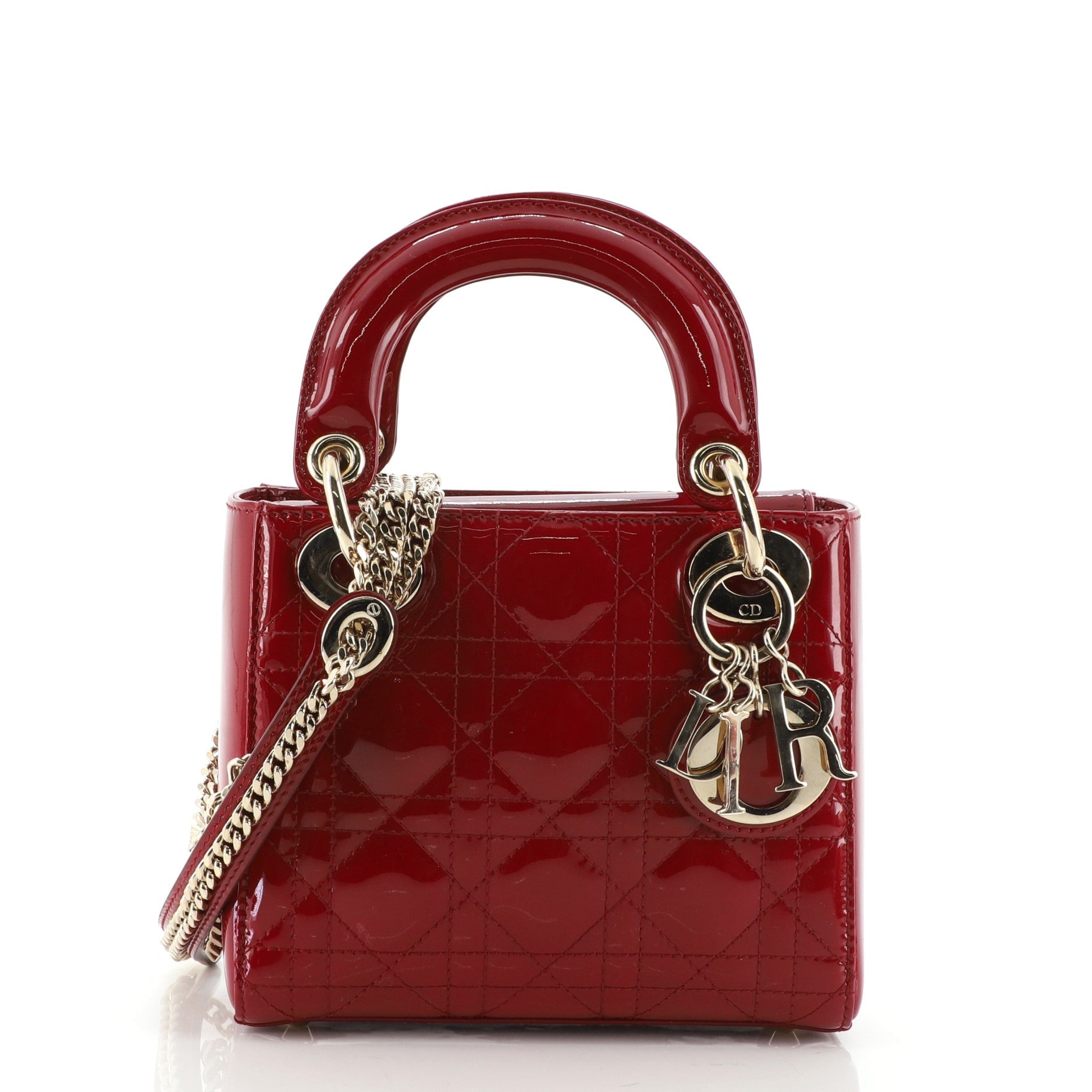 Lady Dior Chain Bag Cannage Quilt Patent Mini