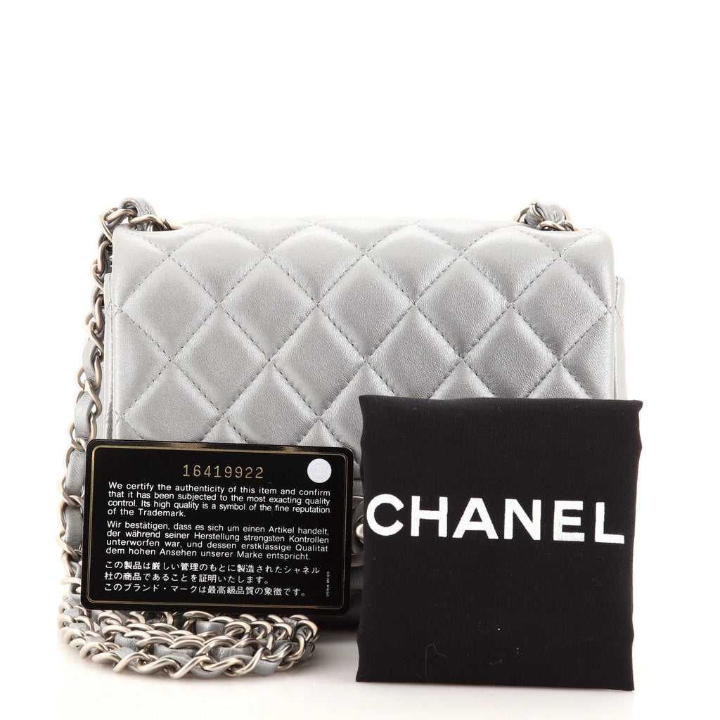 Square Classic Single Flap Bag Quilted Lambskin Mini