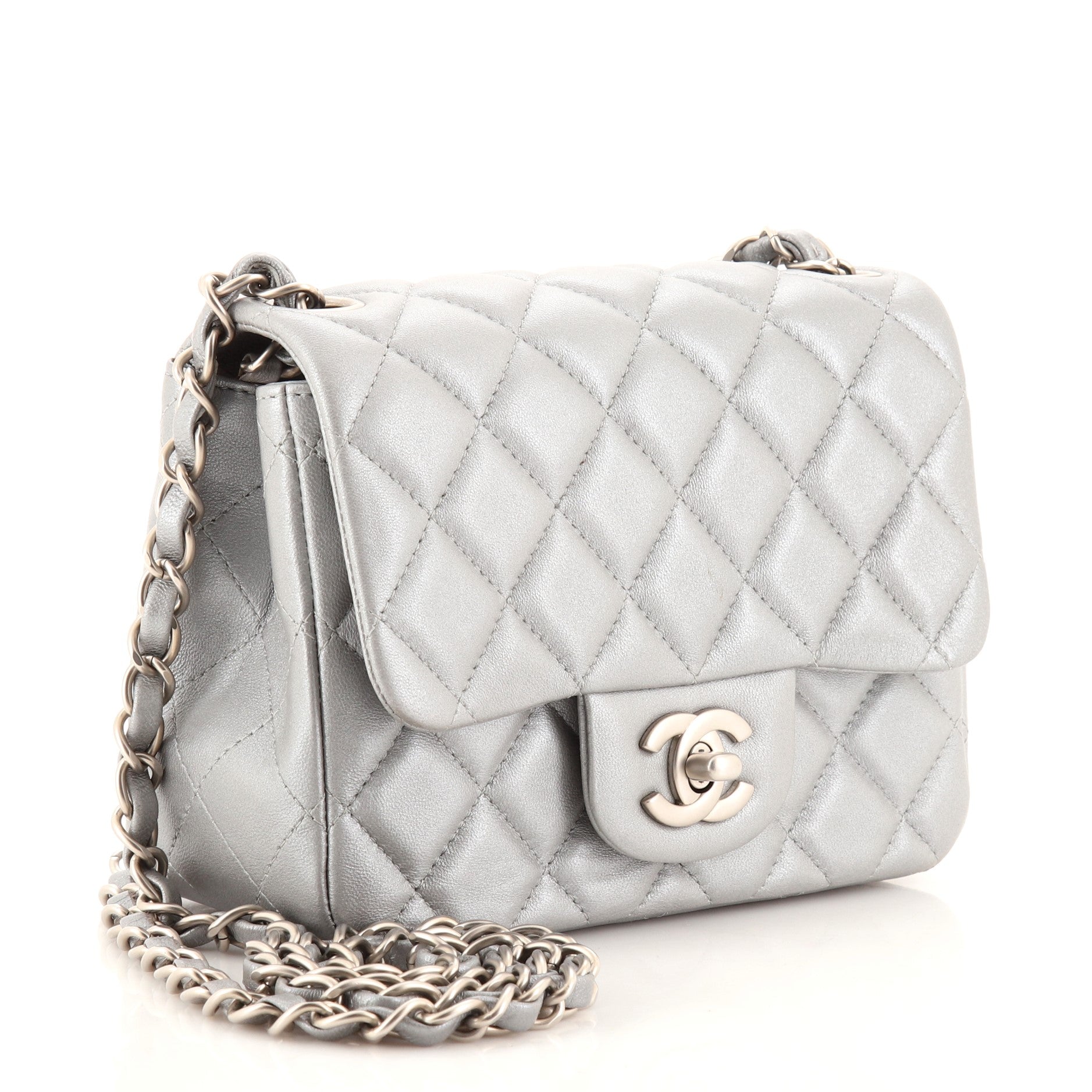 Square Classic Single Flap Bag Quilted Lambskin Mini