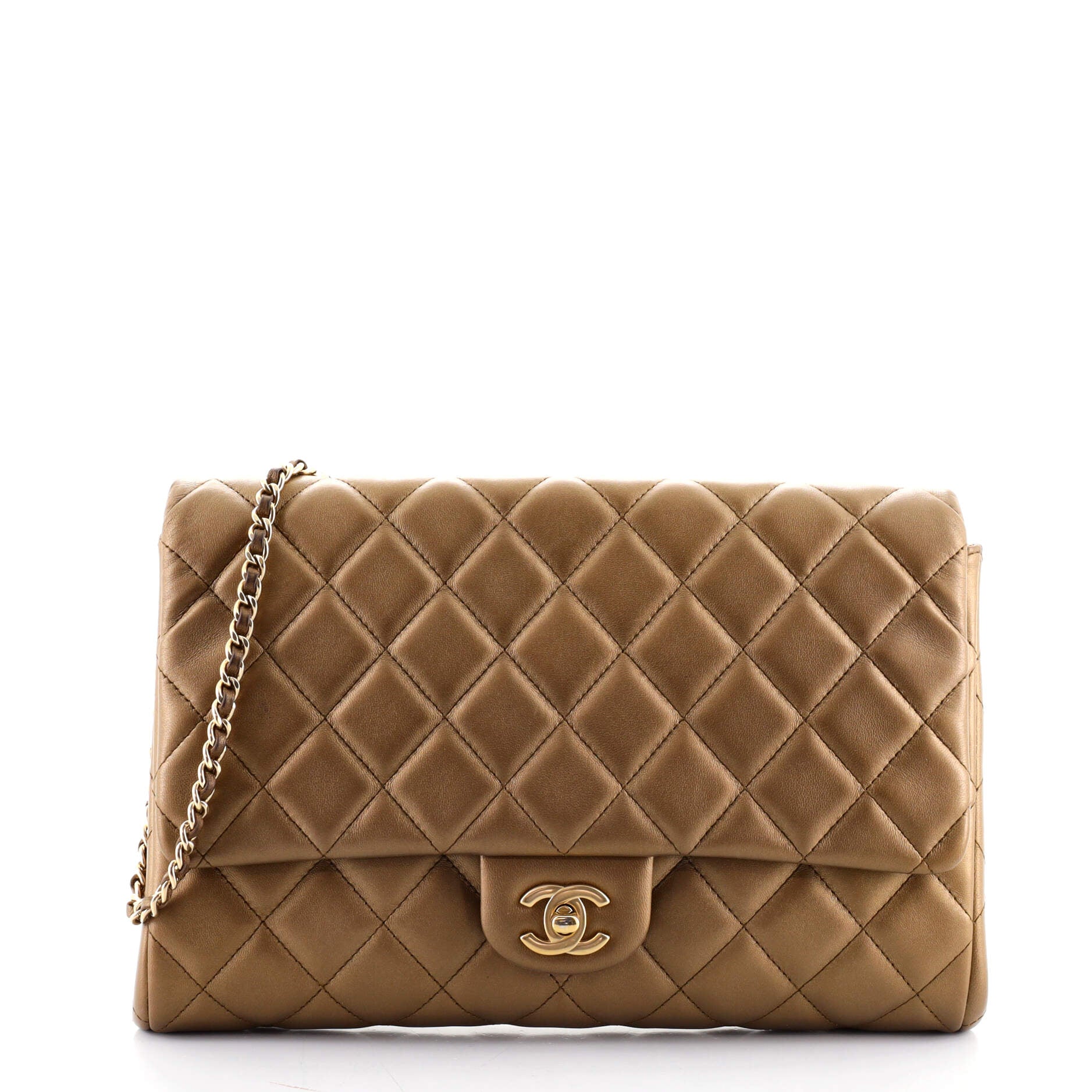 Clutch with Chain Quilted Lambskin